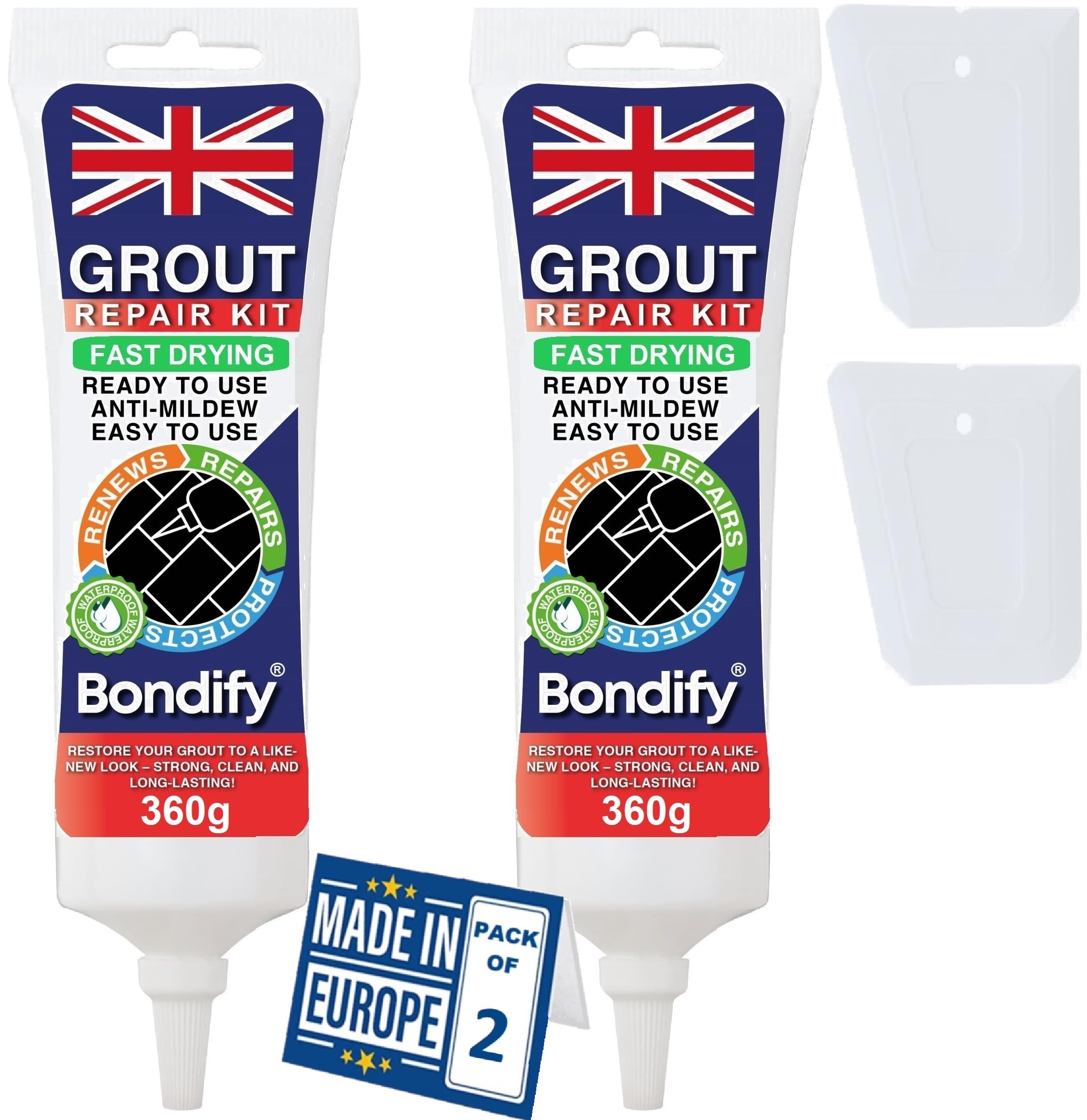 BONDIFY Waterproof White Grout Repair Kit – Anti-Mould Tile Gap Filler