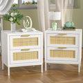 Yvsevnr Rattan Bedside Tables Set of 2 – White Scandi Wood Nightstands