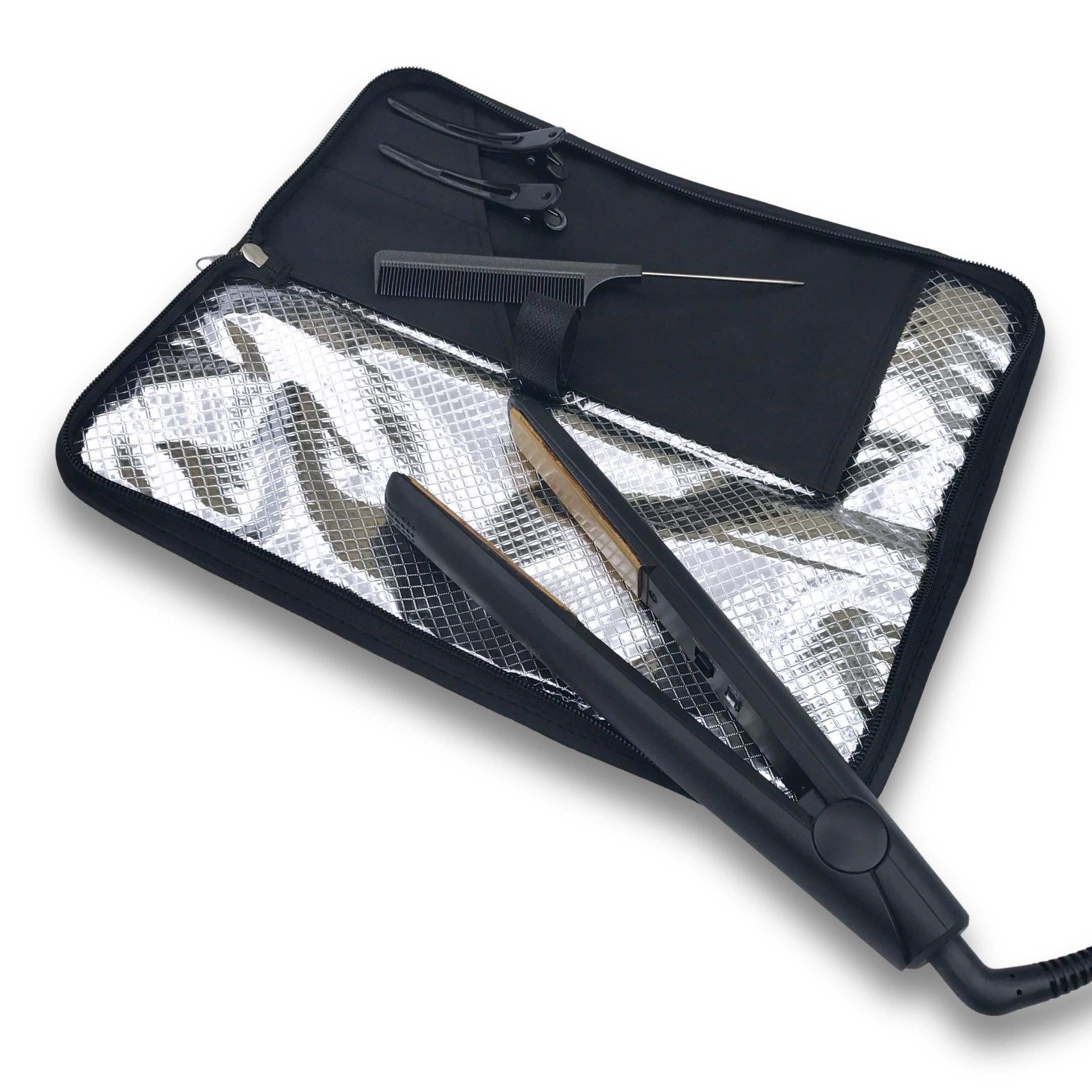 J&M Hair Straightener Case – Heat Resistant Travel Pouch and Mat