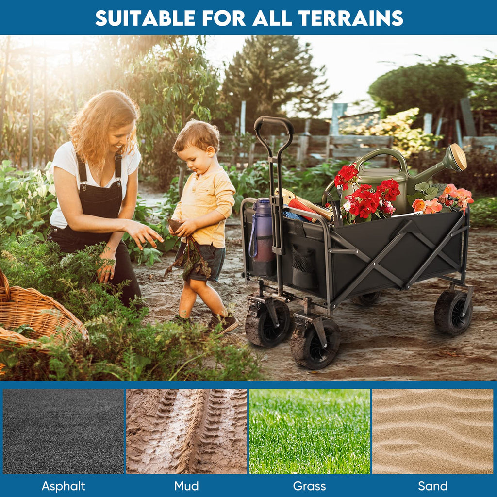 Aunoutism Collapsible Garden Wagon – Heavy Duty Beach Cart with Brakes
