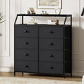 Mossora 8-Drawer Chest of Drawers | Black Fabric Dresser with Wooden Top