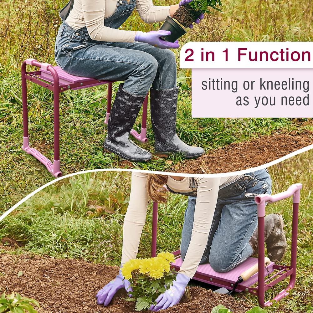 Colwelt Garden Kneeler and Seat | Foldable Steel Stool with Wide EVA Pad