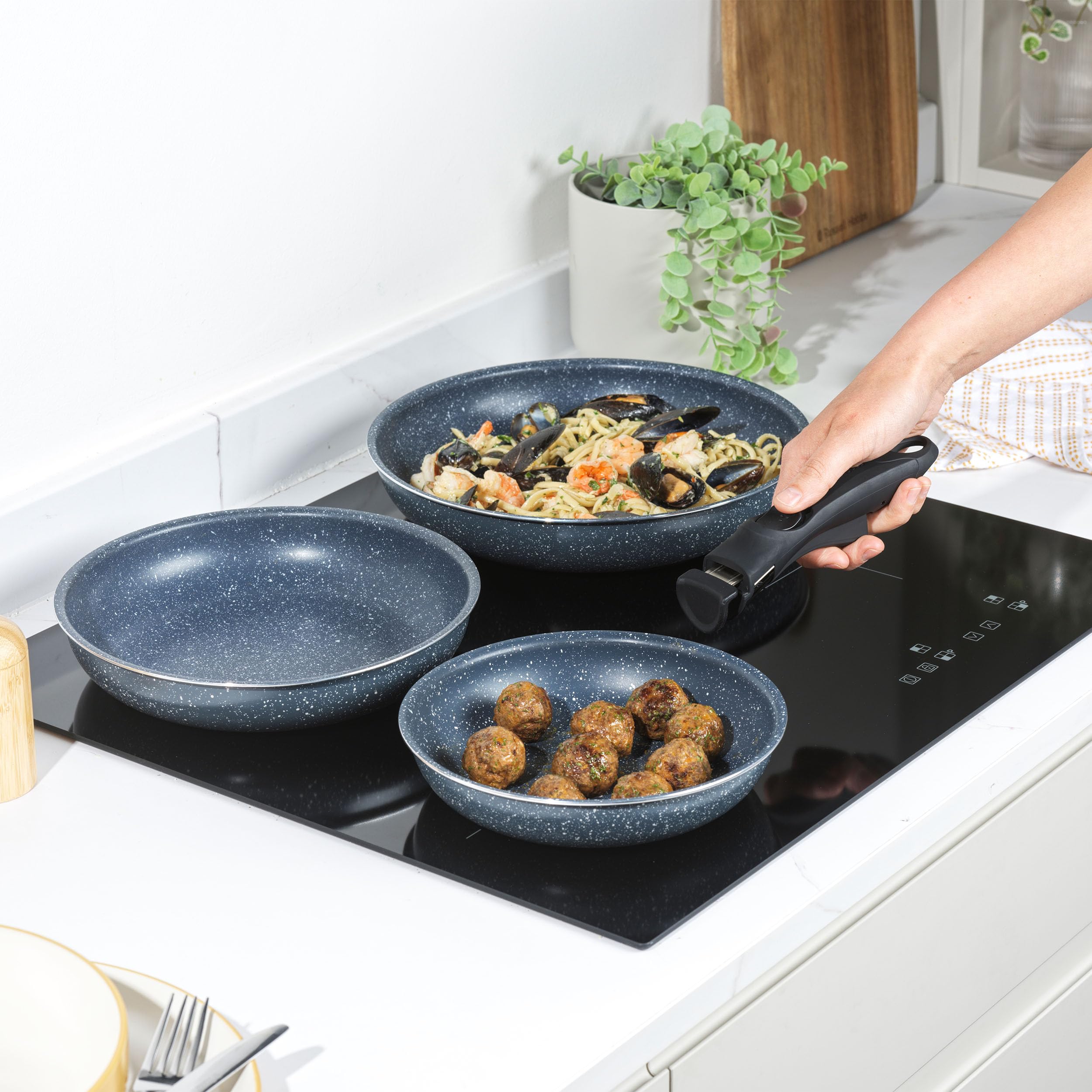 Russell Hobbs Nightfall Stone Non-Stick Frying Pan Set with Detachable Handle