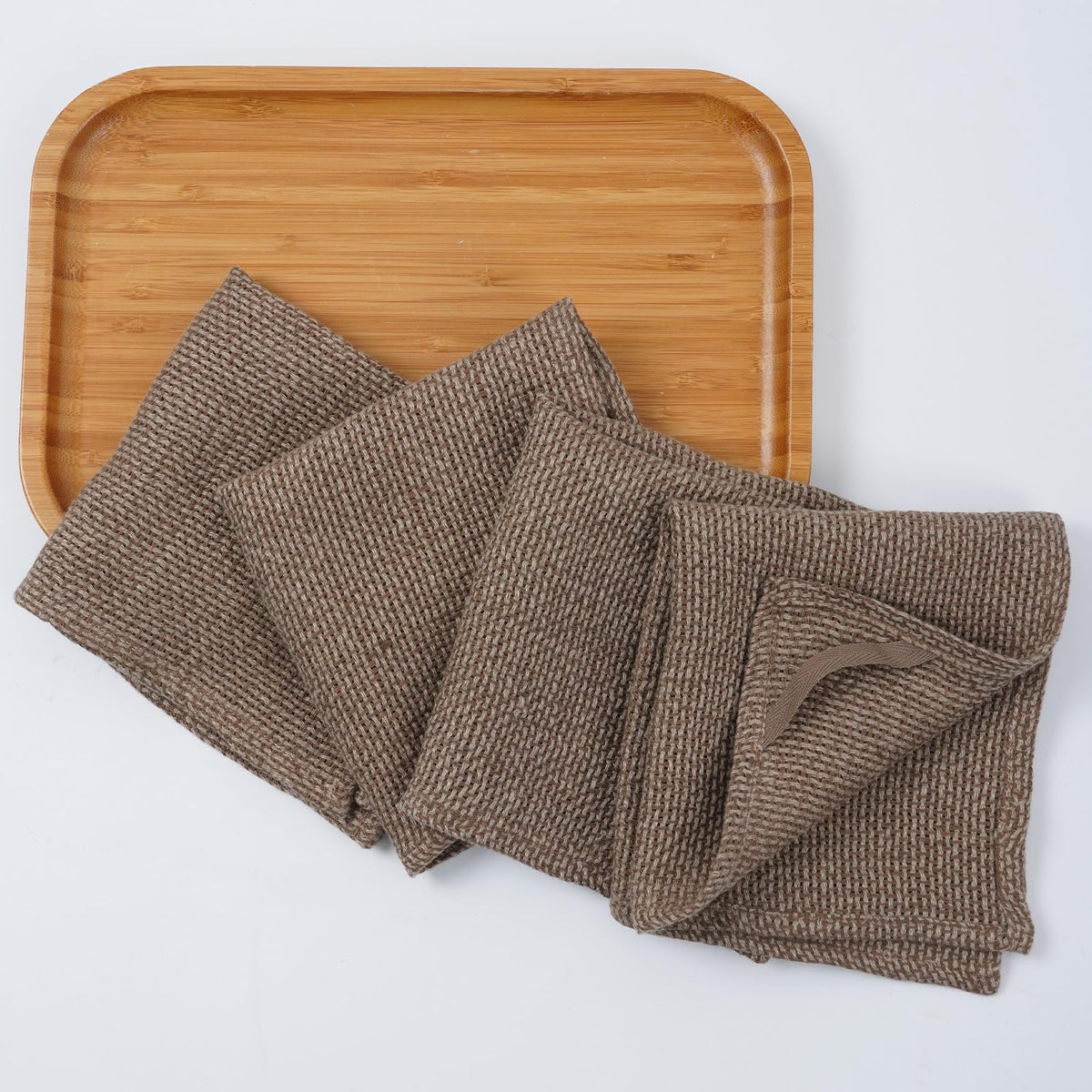 HSOFTIFY 100% Linen Face Cloth for Washing 4 Pack with Hanging Loop, Coffee - image 4