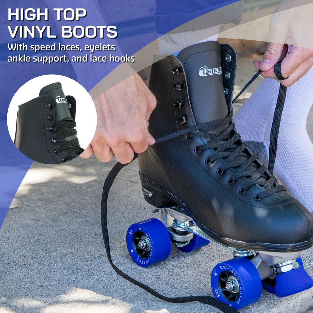 Chicago Skates Men's Classic Quad Roller Skates | Black High Top, Size 12