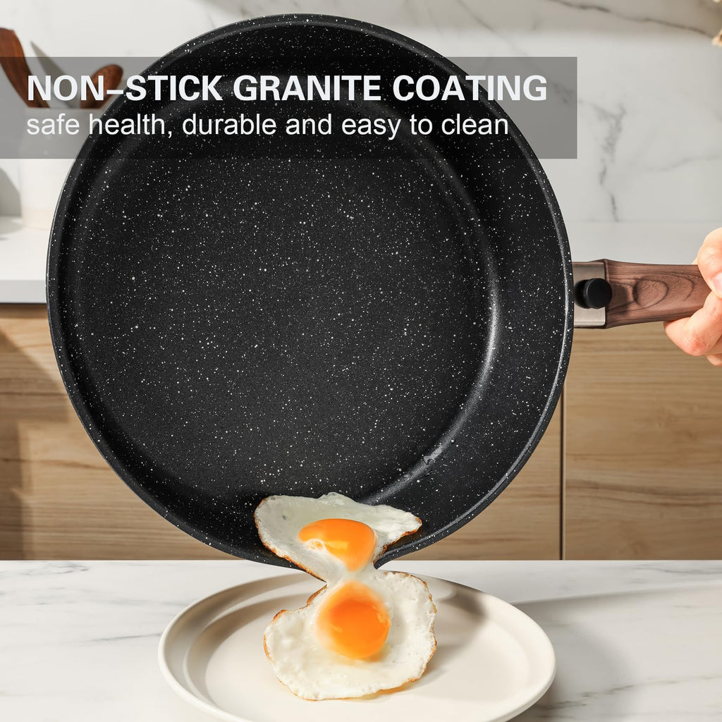 Kordisen 28cm Nonstick Deep Frying Pan with Lid | Granite Saute Skillet