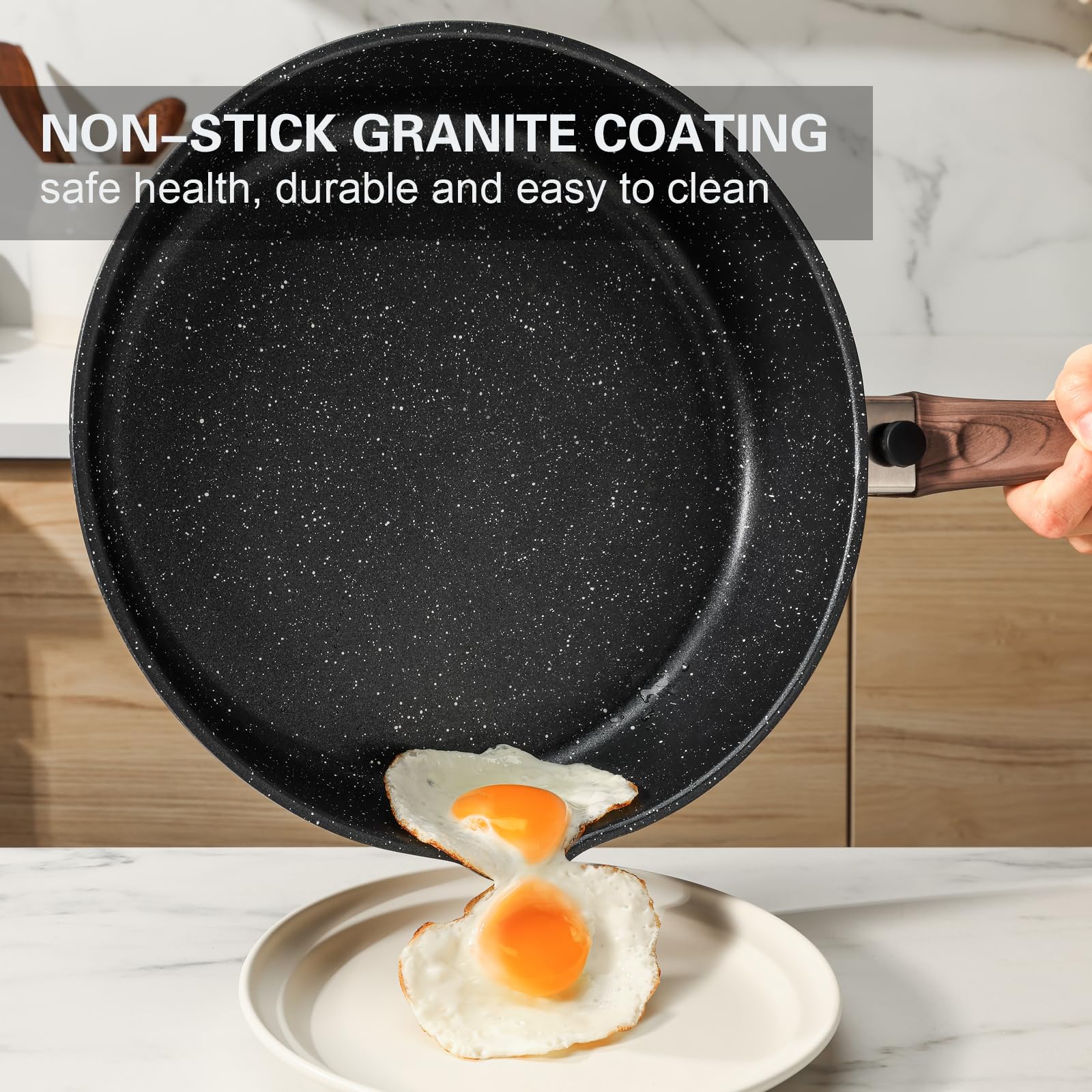Kordisen 28cm Nonstick Deep Frying Pan with Lid | Granite Saute Skillet