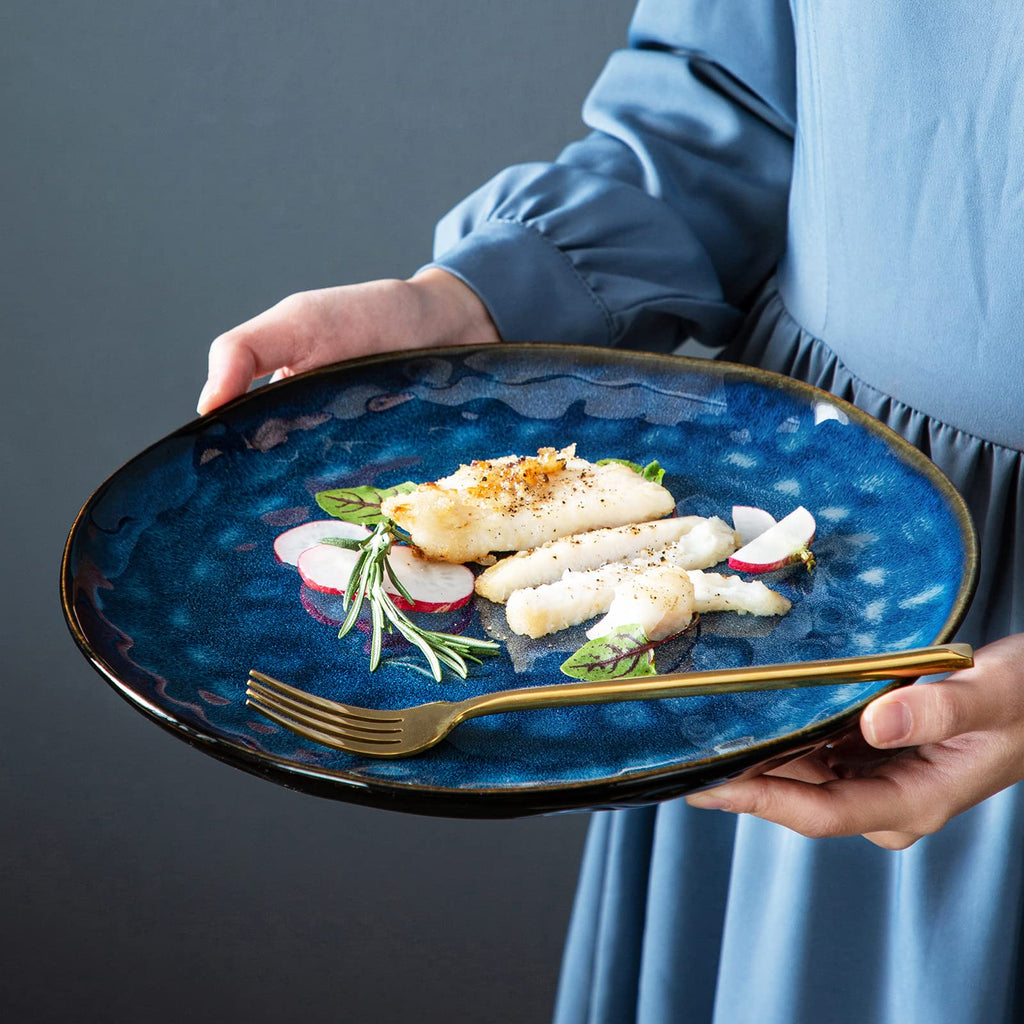 vancasso 10.5 Inch Ceramic Dinner Plates Set of 4 | Reactive Green Glaze