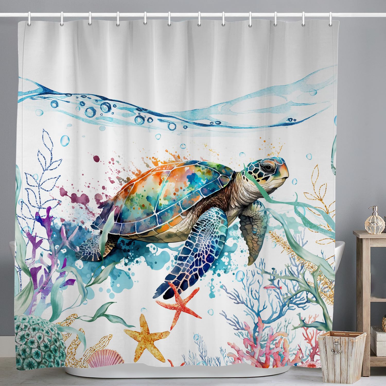Nautical Sea Turtle Shower Curtain | Waterproof Polyester 180x200