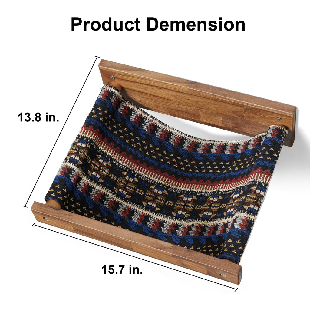 FUKUMARU Wall Mounted Cat Hammock – Large Walnut Wood Shelf and Bed