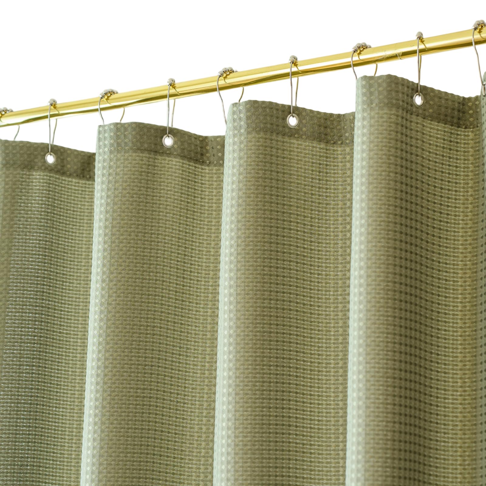 Yofori Sage Green Waffle Fabric Shower Curtain Set with Hooks | 72x72"