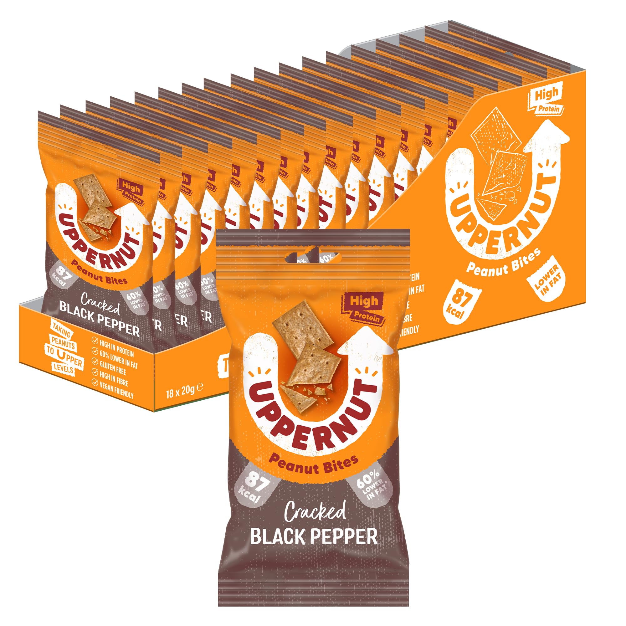 Uppernut Keto Peanut Crackers – Black Pepper, High Protein (18 x 20g)