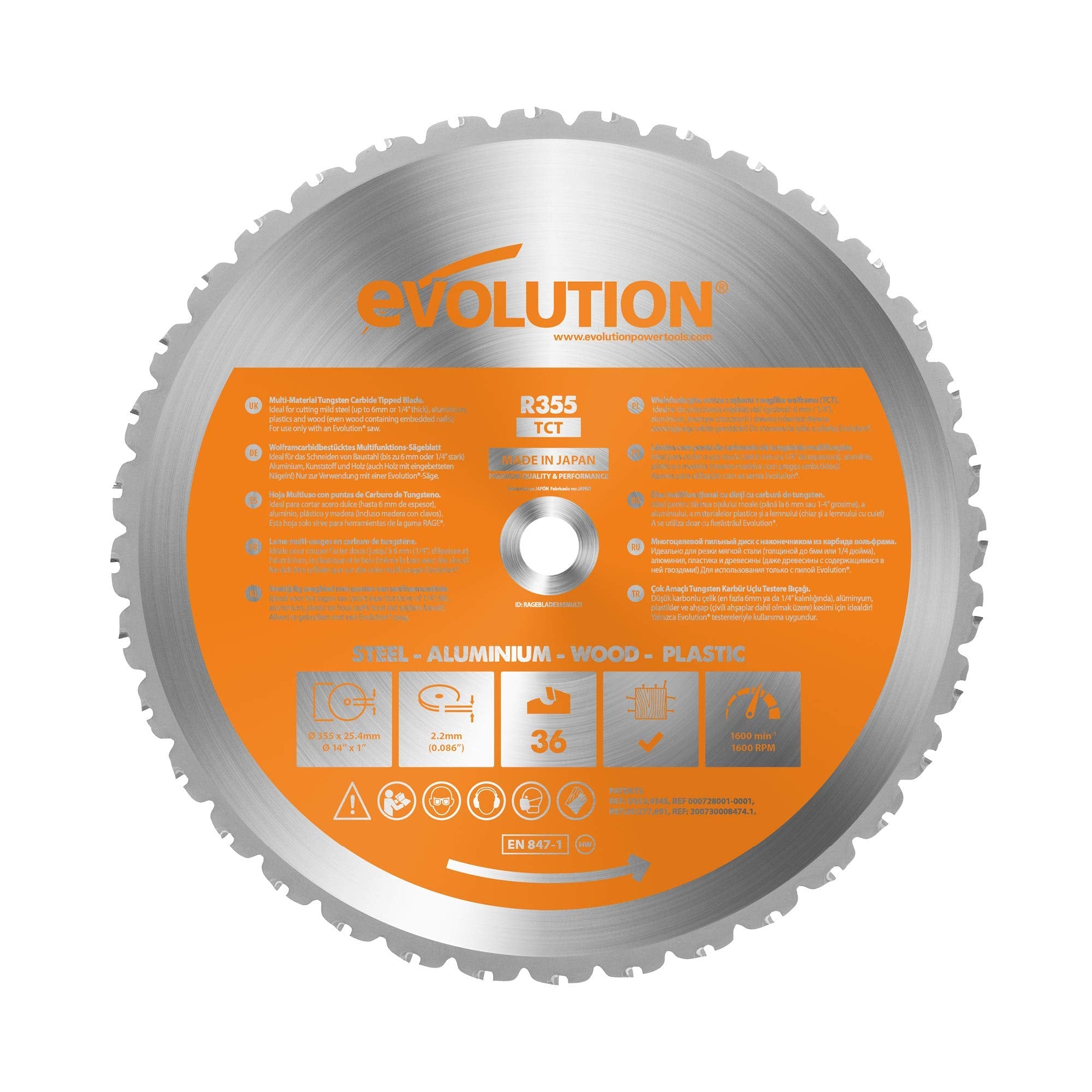 Evolution RAGEBLADE 355mm Multipurpose TCT Saw Blade for RAGE2