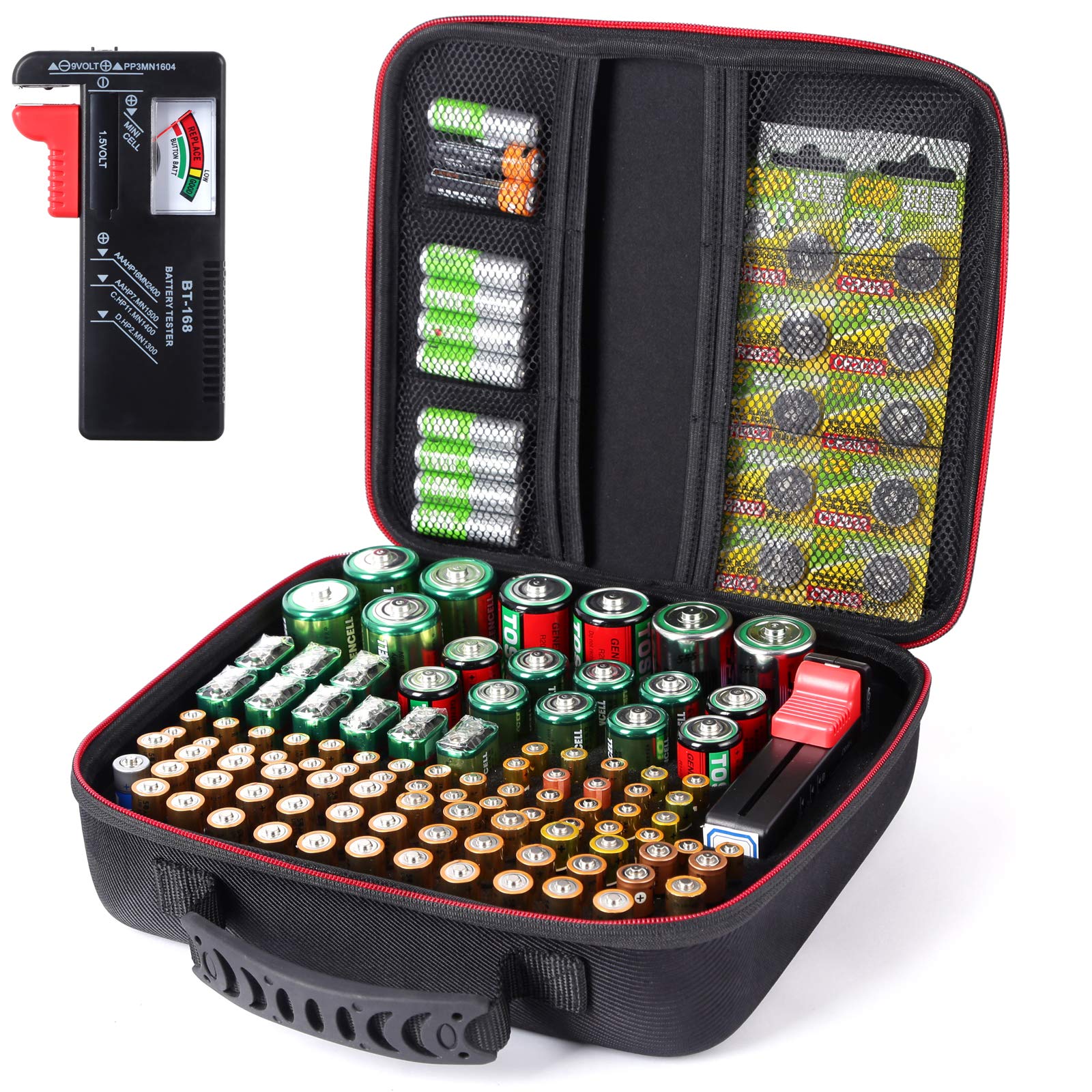 Glamgen Battery Organizer Storage Case with Tester - Holds 104 Batteries