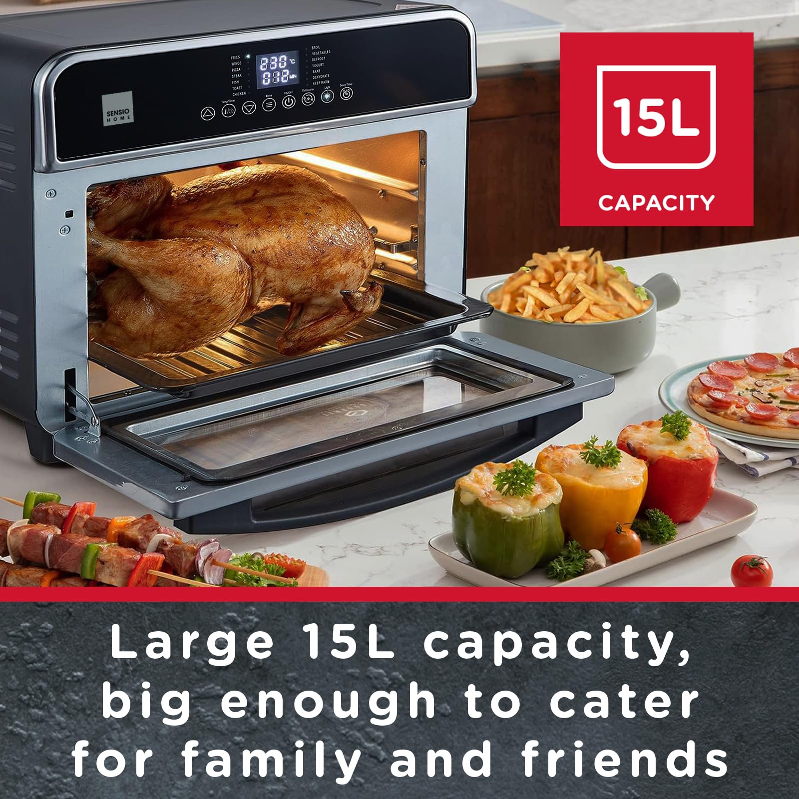 Sensio Home 15L Air Fryer Oven – 1600W Digital Dehydrator with Rotisserie