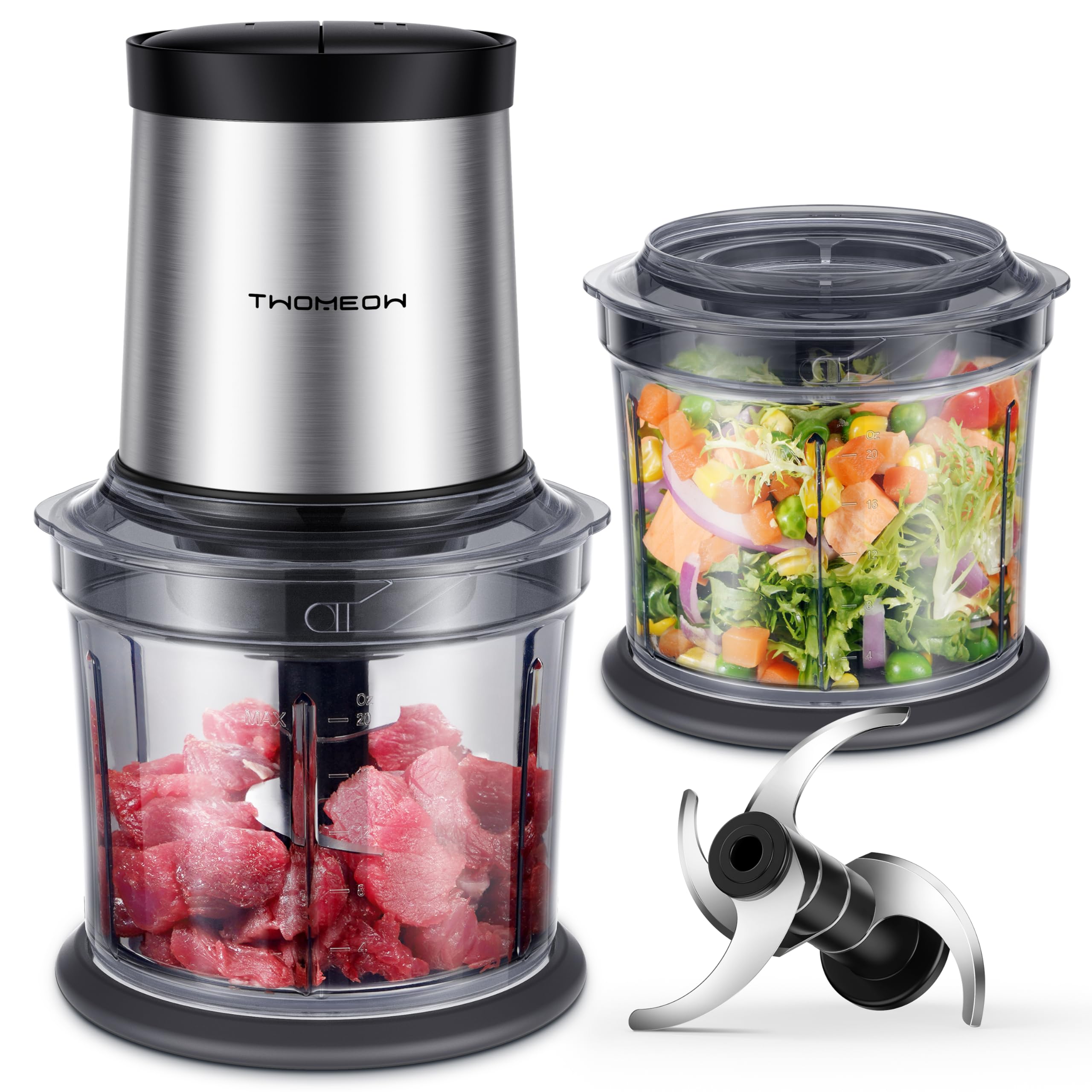 TWOMEOW Mini Food Processor – 300W Electric Garlic Chopper with 2 Bowls