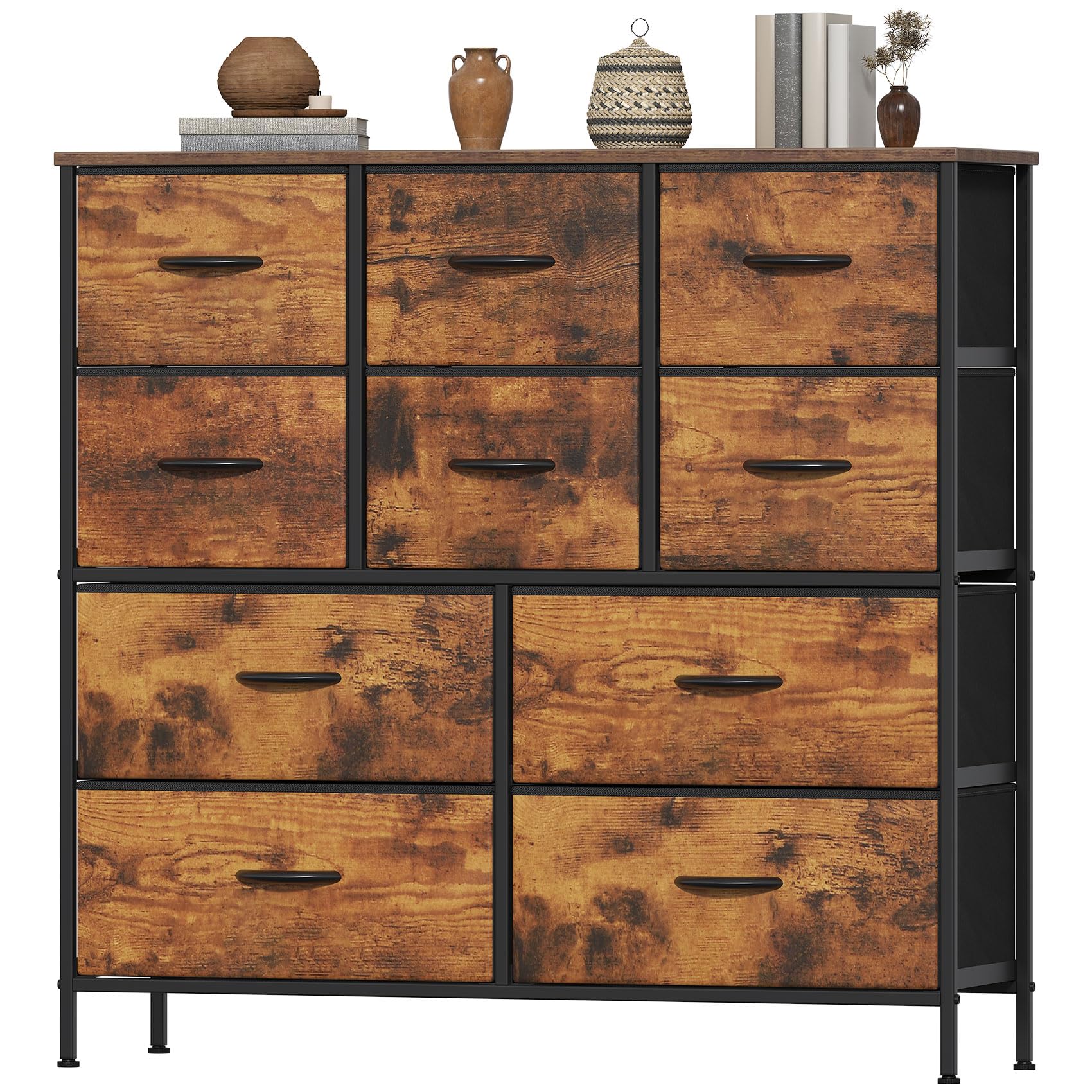 Feonase 10-Drawer Tall Dresser | Fabric Chest of Drawers with Metal Frame