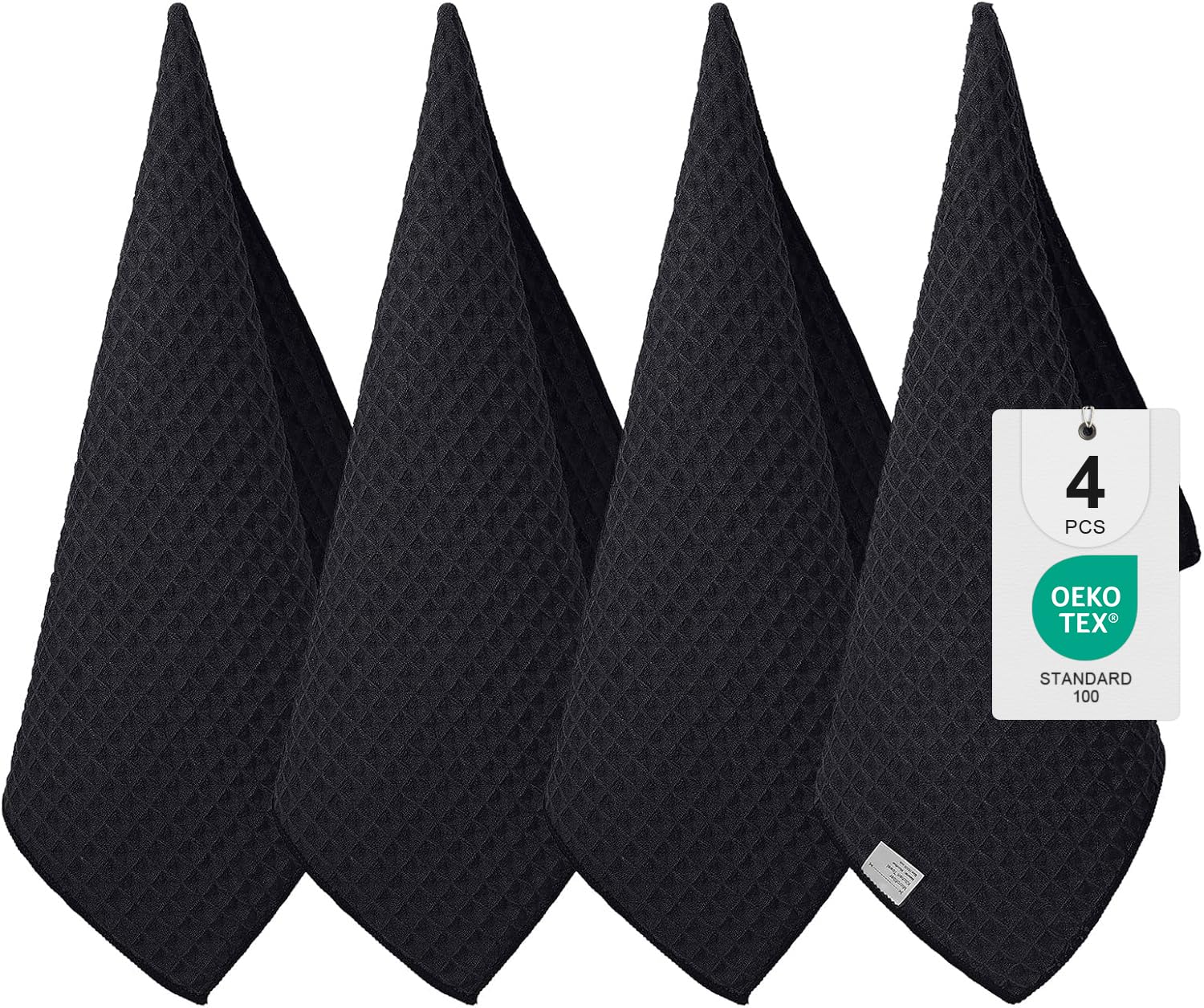 Moosfor Microfibre Tea Towels - 4 Pack Waffle Weave Kitchen Cloths, Black
