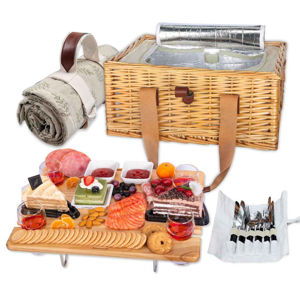 Hap Tim Wicker Picnic Basket for 4 with Folding Wine Table & Cooler Bag