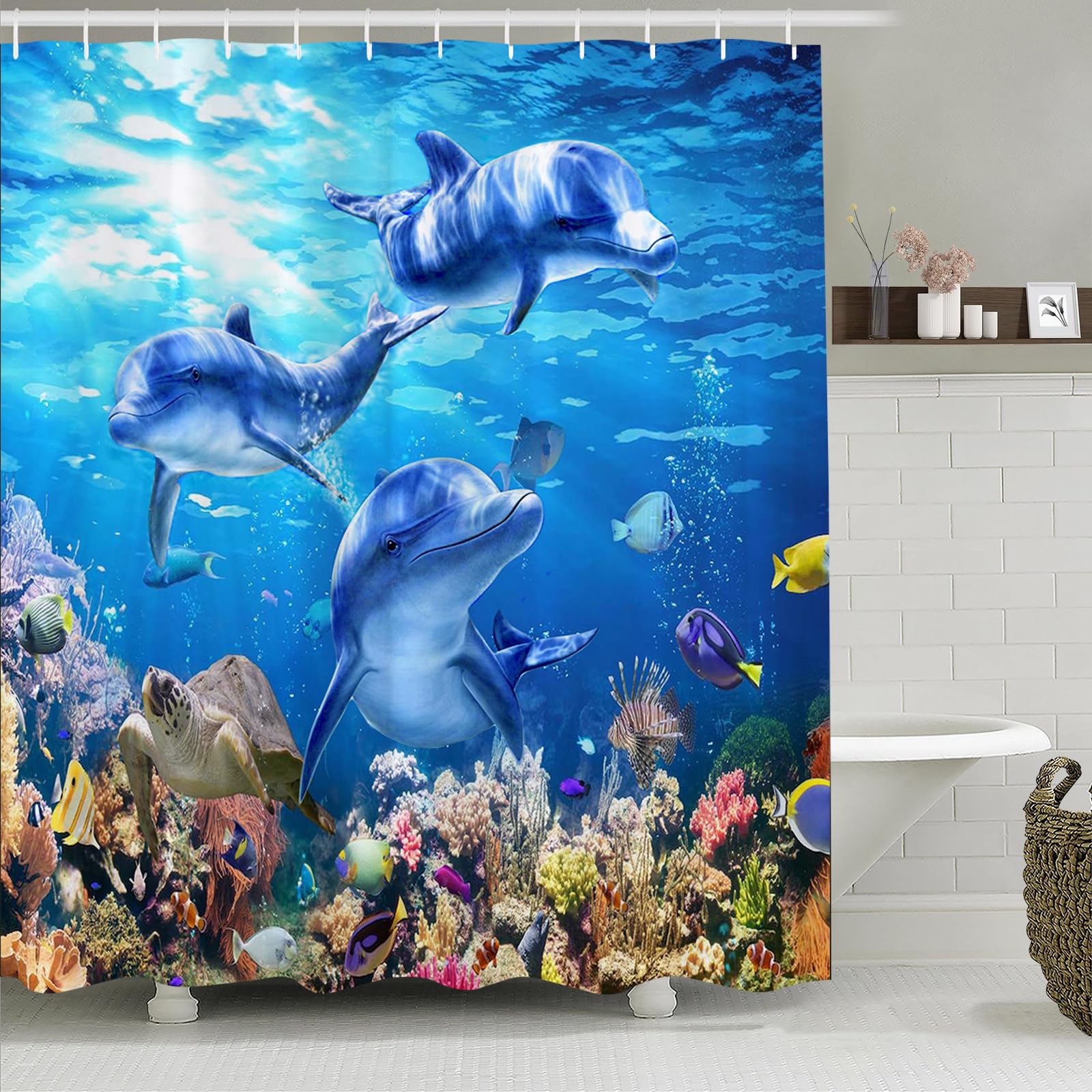 Simpomsy Dolphin Shower Curtain | Blue Ocean 3D Waterproof Polyester