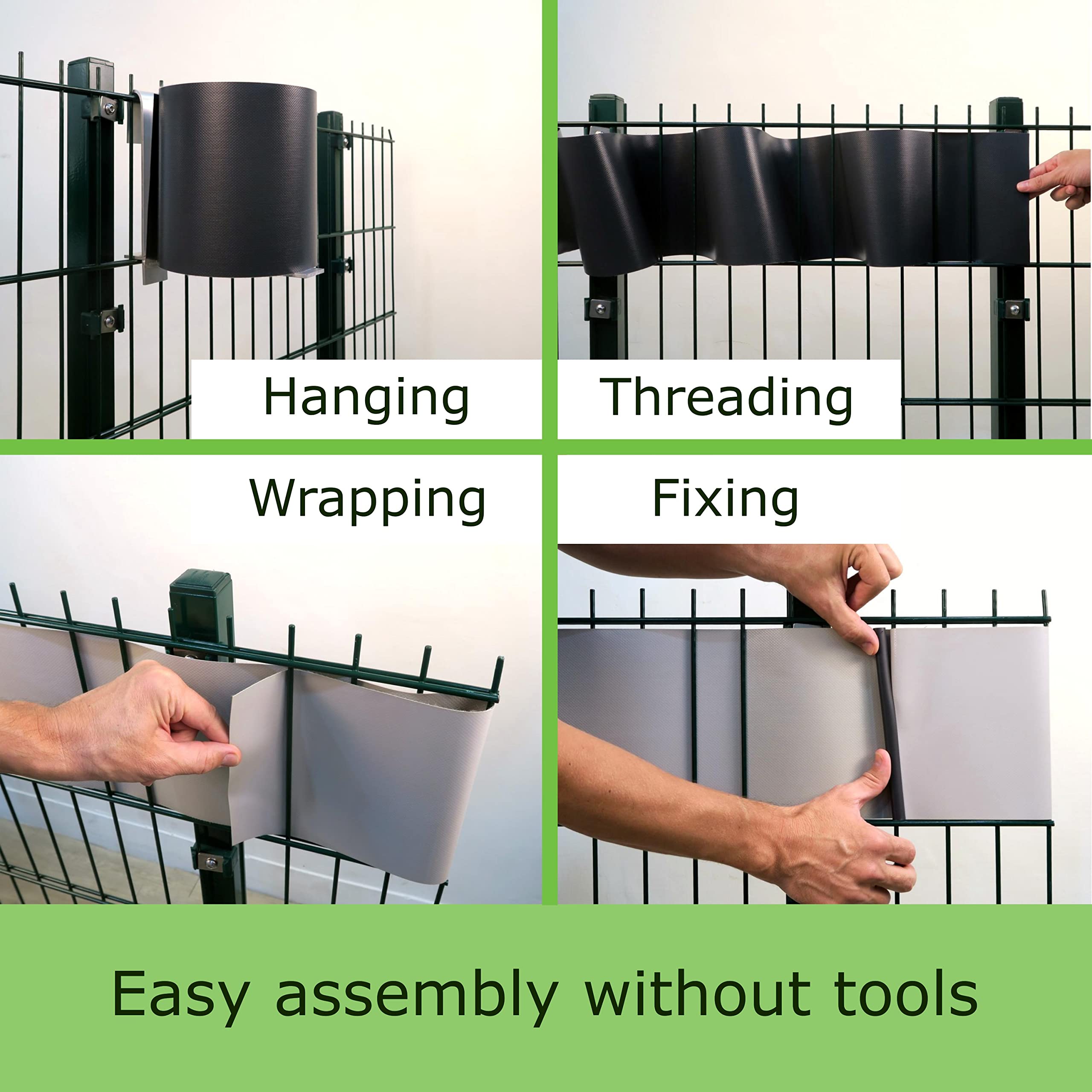 workingHOUSE PVC Privacy Screening for Double Bar Fences - 50m, Dark Grey