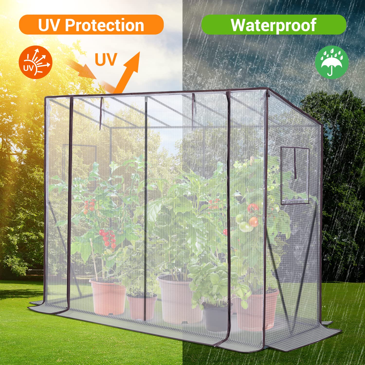 Ohuhu Walk-In Greenhouse | Heavy Duty Portable PE Plant Shed - 200x77x170cm