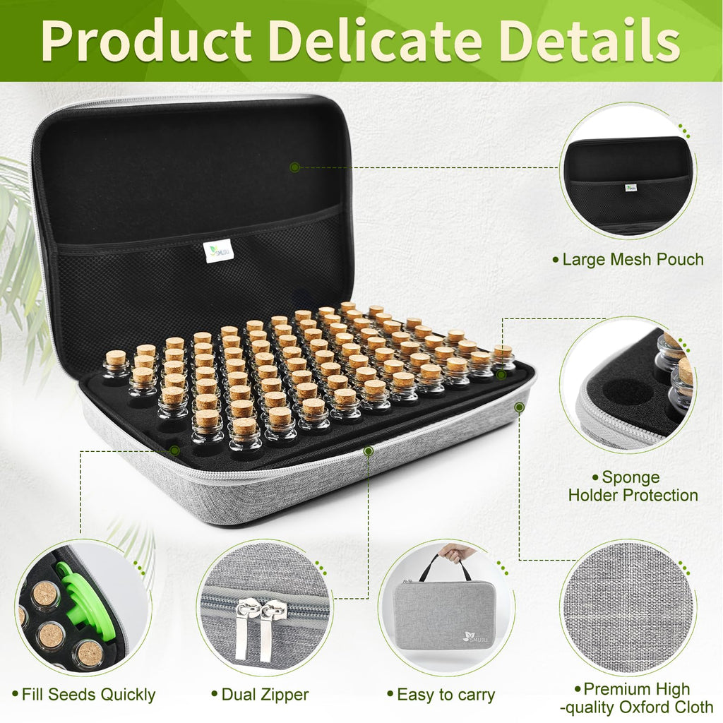 SMUJU 80 Slots Seed Storage Box | Glass Vials & Oxford Case Organiser