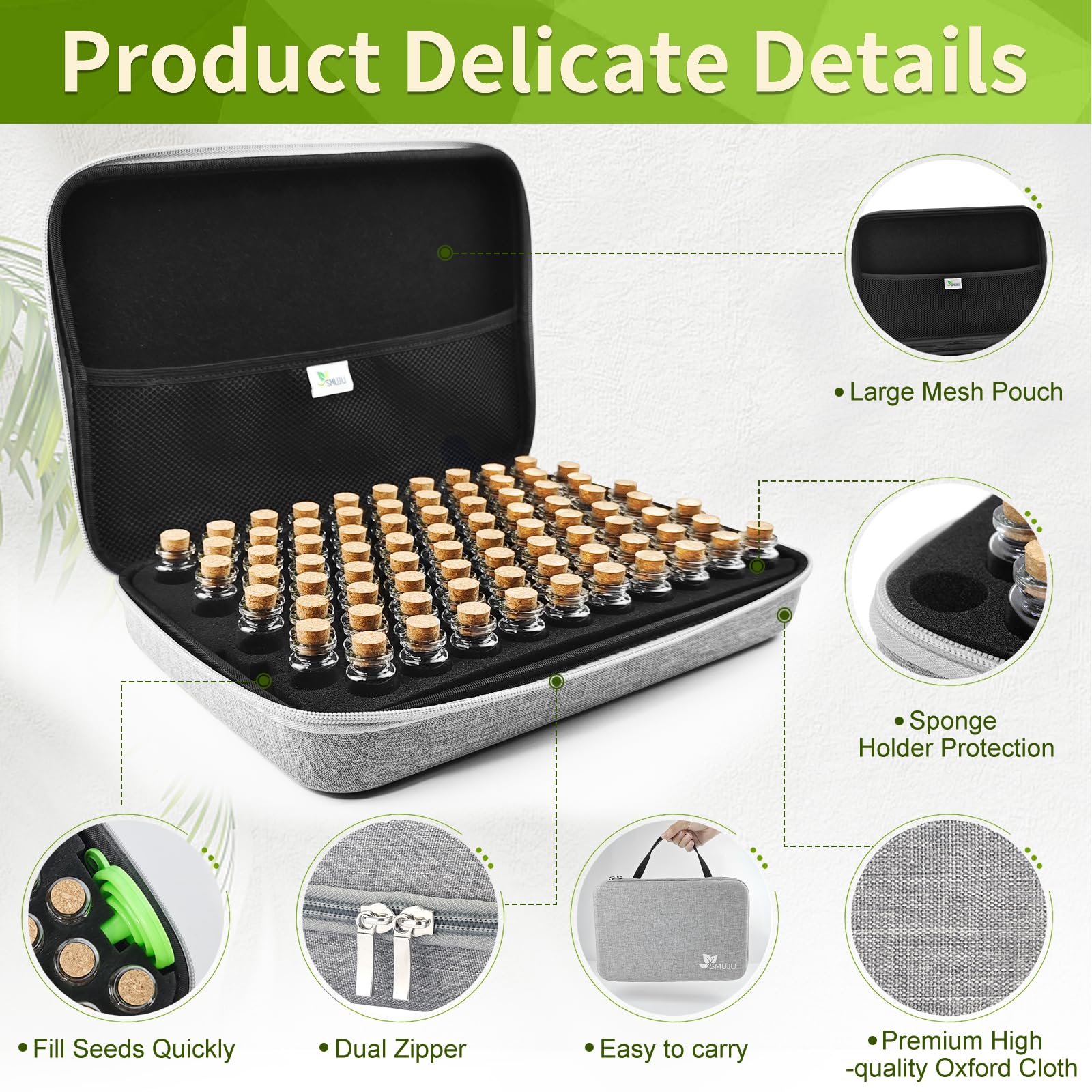 SMUJU 80 Slots Seed Storage Box | Glass Vials & Oxford Case Organiser