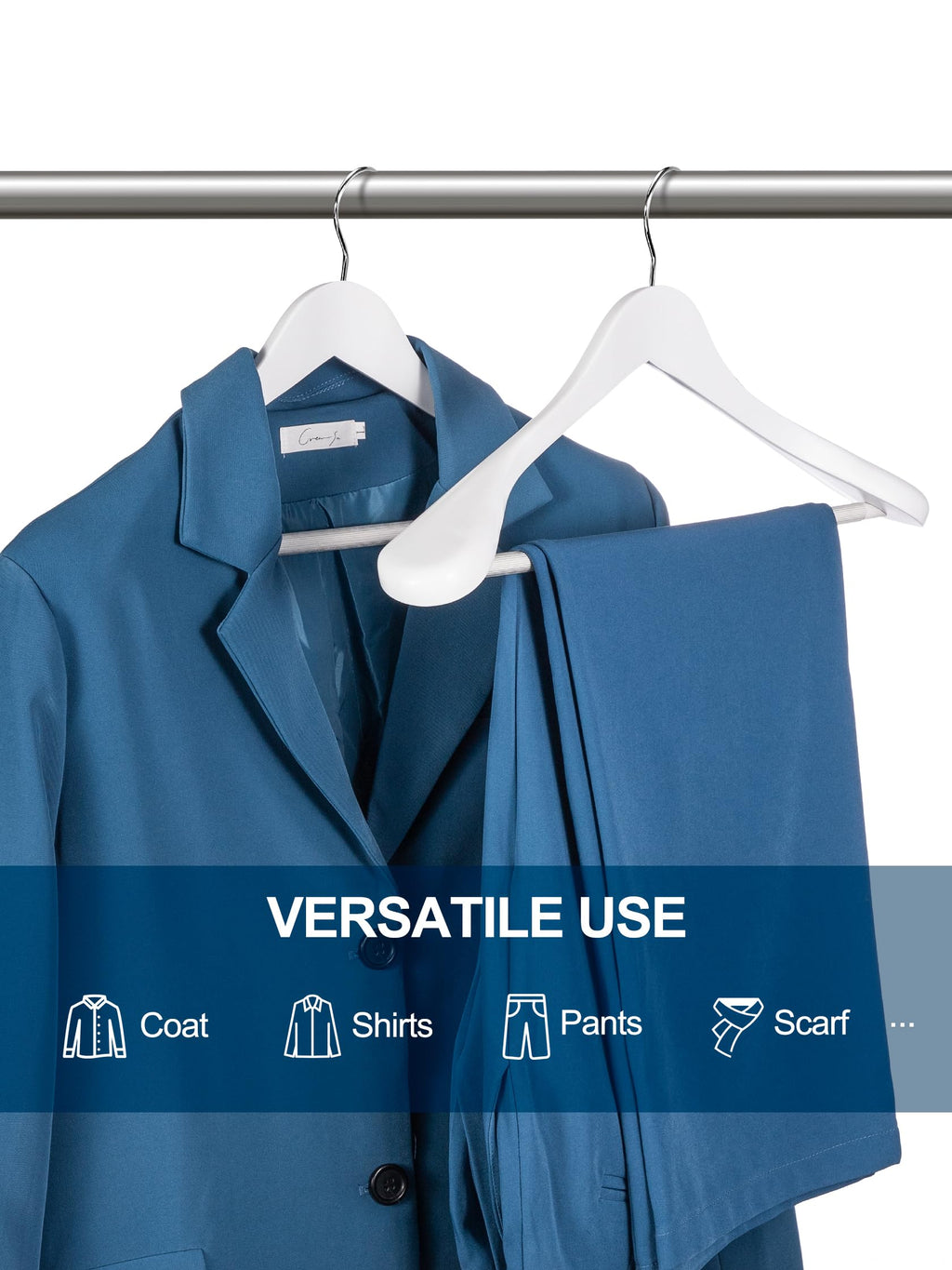HOUSE DAY Wide Shoulder Wooden Suit Hangers with Non-Slip Pants Bar