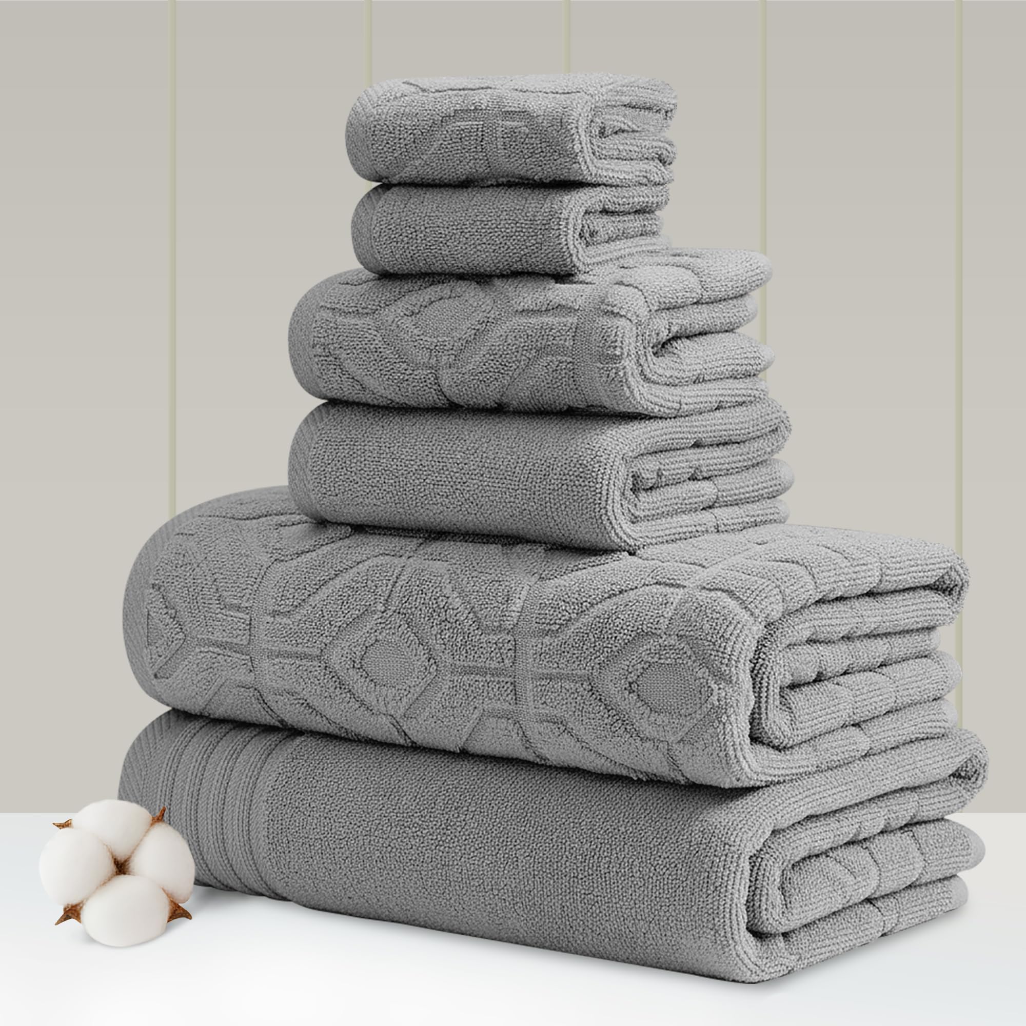Amrapur Overseas 6-Piece Cotton Jacquard Towel Set – Charcoal Gray