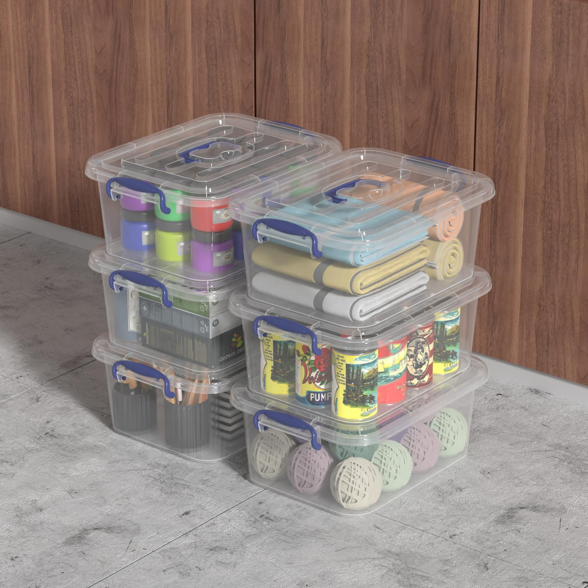 Tyminin 6 Packs Clear Plastic Storage Boxes with Clear Lids, Small Latch Bins, 8 Litre, T - image 5