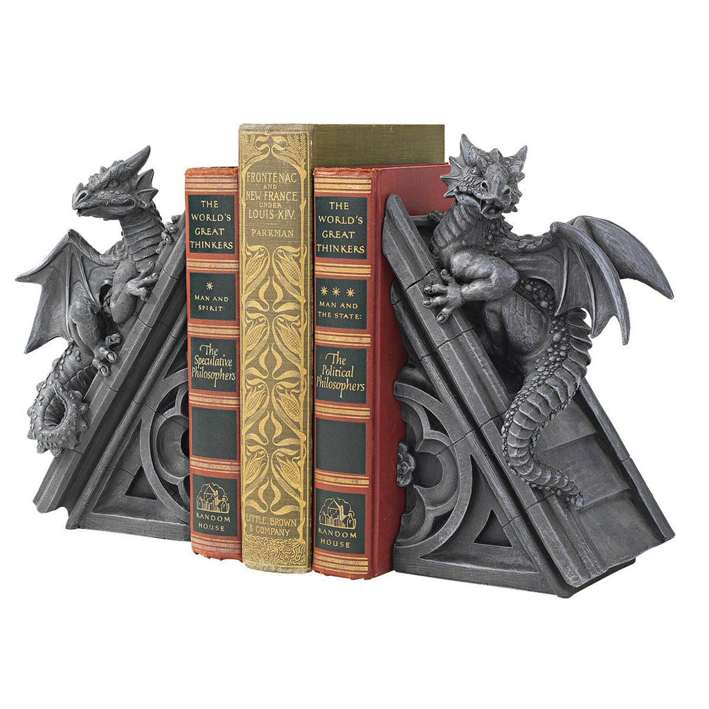 Design Toscano Castle Dragon Gothic Bookends - Grey Stone Polyresin, 2-Piece