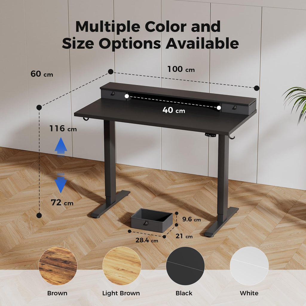 Agilestic Electric Adjustable Height Desk, with 2 Fabric Drawers, 100x60cm - image 5
