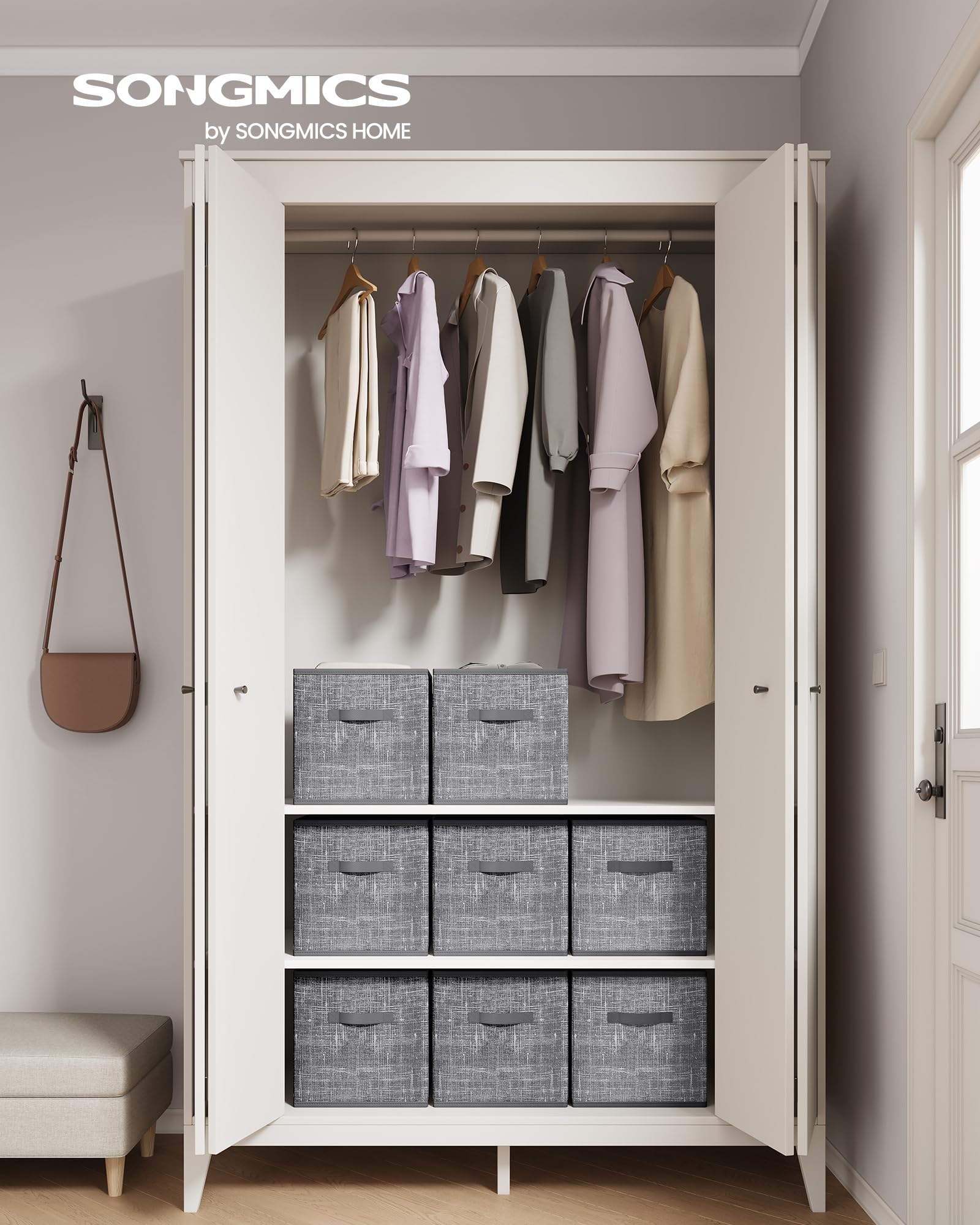 SONGMICS Storage Cubes – Set of 8 Foldable Fabric Bins, Cattail Grey