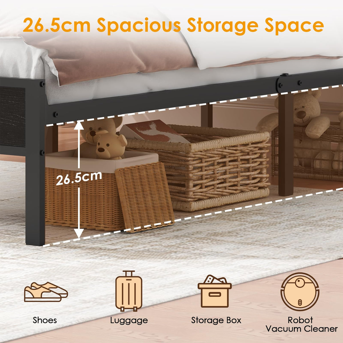 WOWTRELAX King Size Bed Frame with Charging Headboard Storage Shelf 150x200 - image 4
