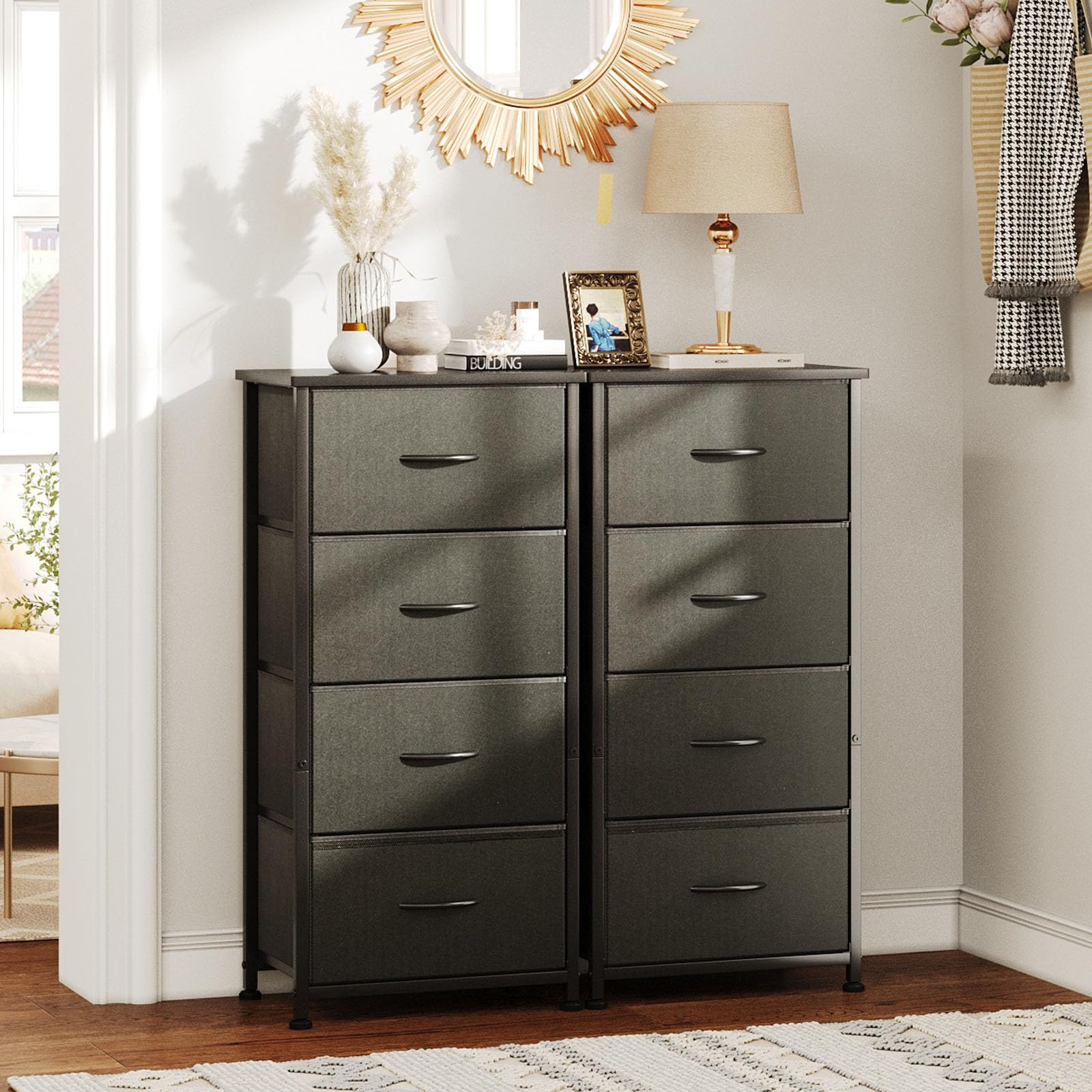 4-Drawer Tall Dresser – Black Chest with Curved Edges