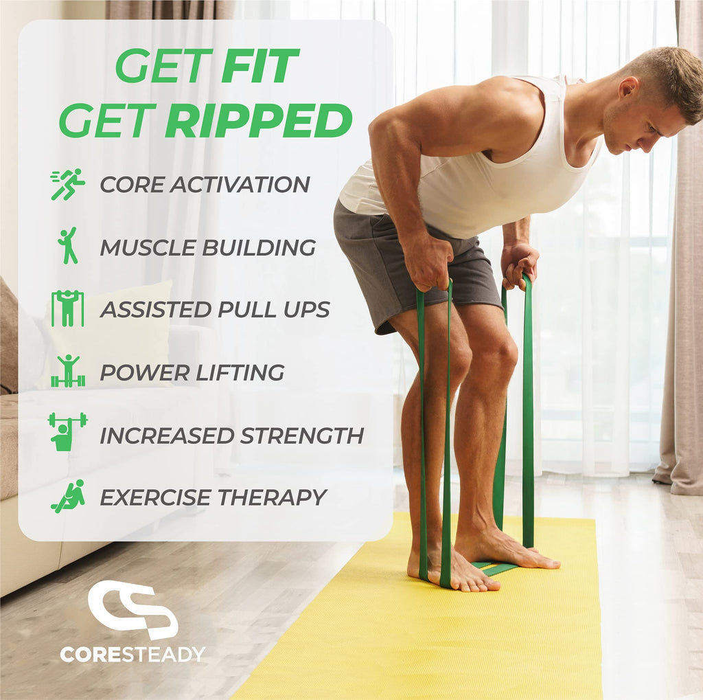 Coresteady Pull Up Resistance Bands Set of 5 - Heavy Duty Latex Loop Bands
