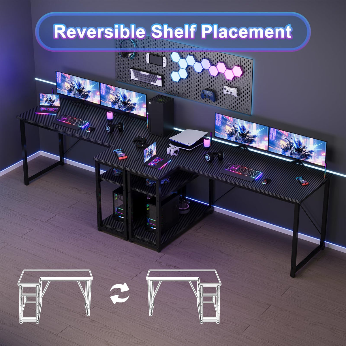 JUMMICO Small L Shaped Desk 100x80cm with Storage, Corner Computer Desk with Reversible Shelf, Sturdy Office Desk & Workstations for Home Office - image 4