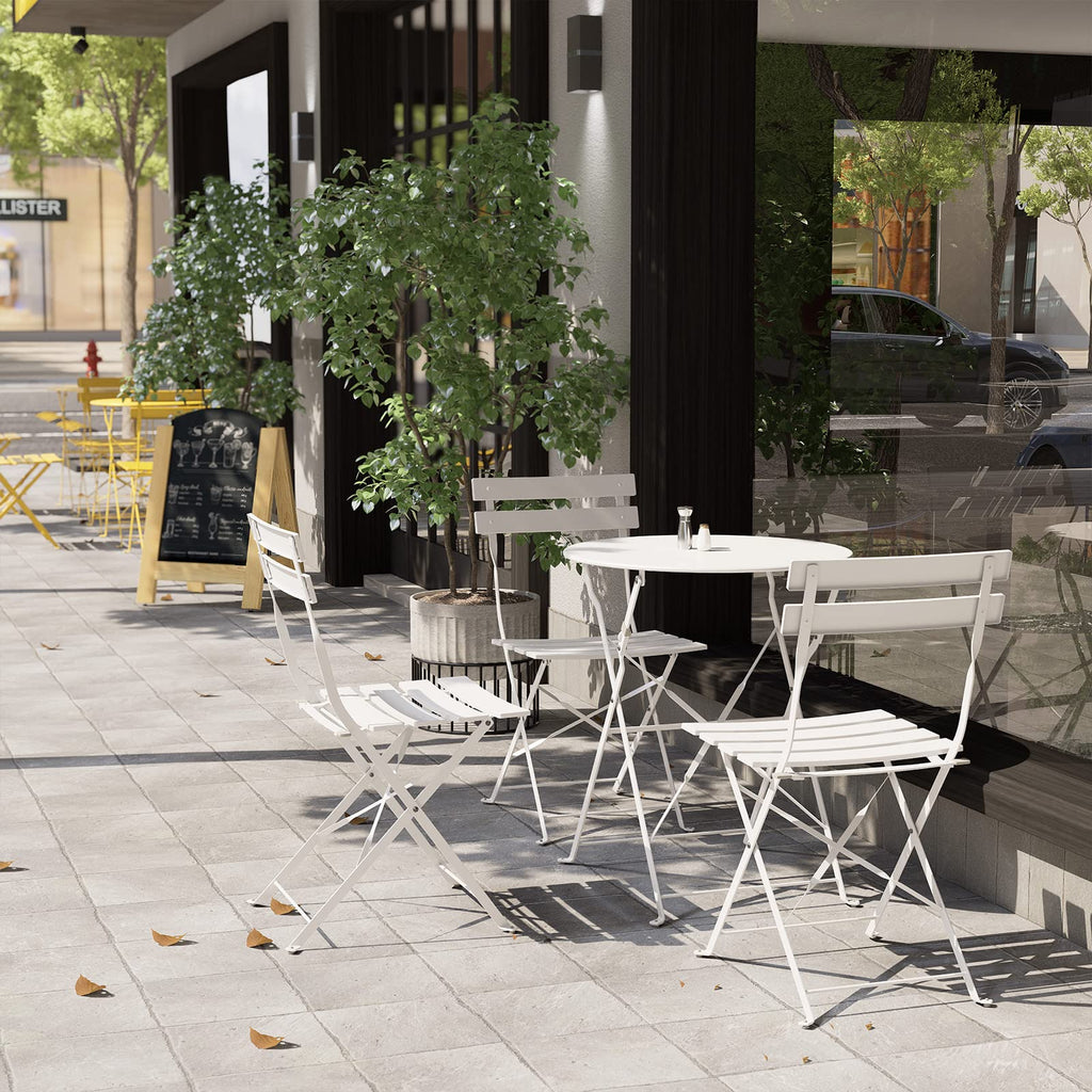 Grand Patio 3-Piece Bistro Set | Folding Steel Garden Furniture - White