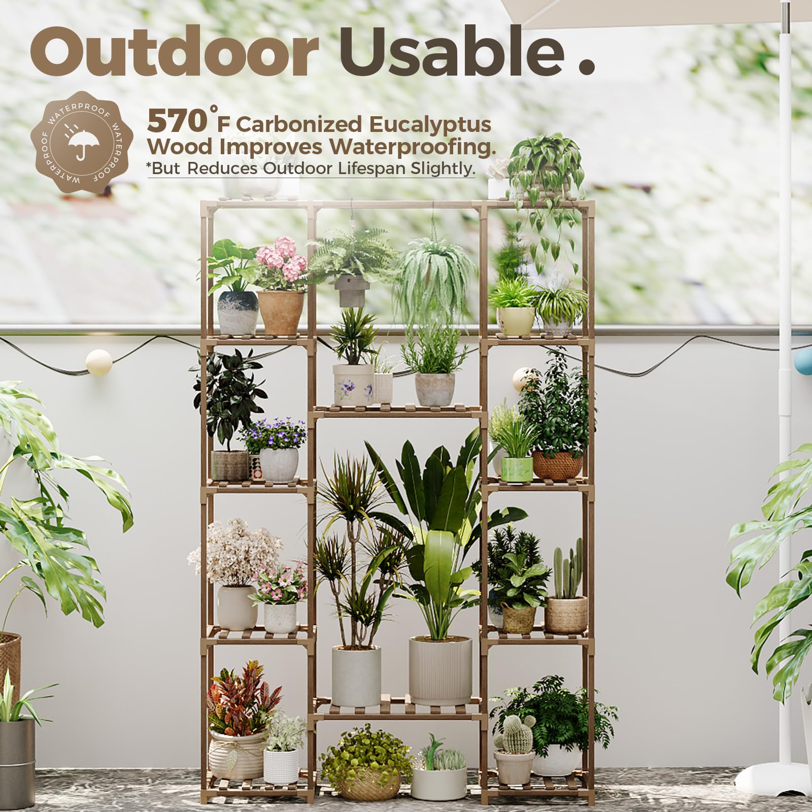 Bamworld 62.2'' Tall Wood Plant Stand | 4-Tier Indoor Hanging Flower Rack