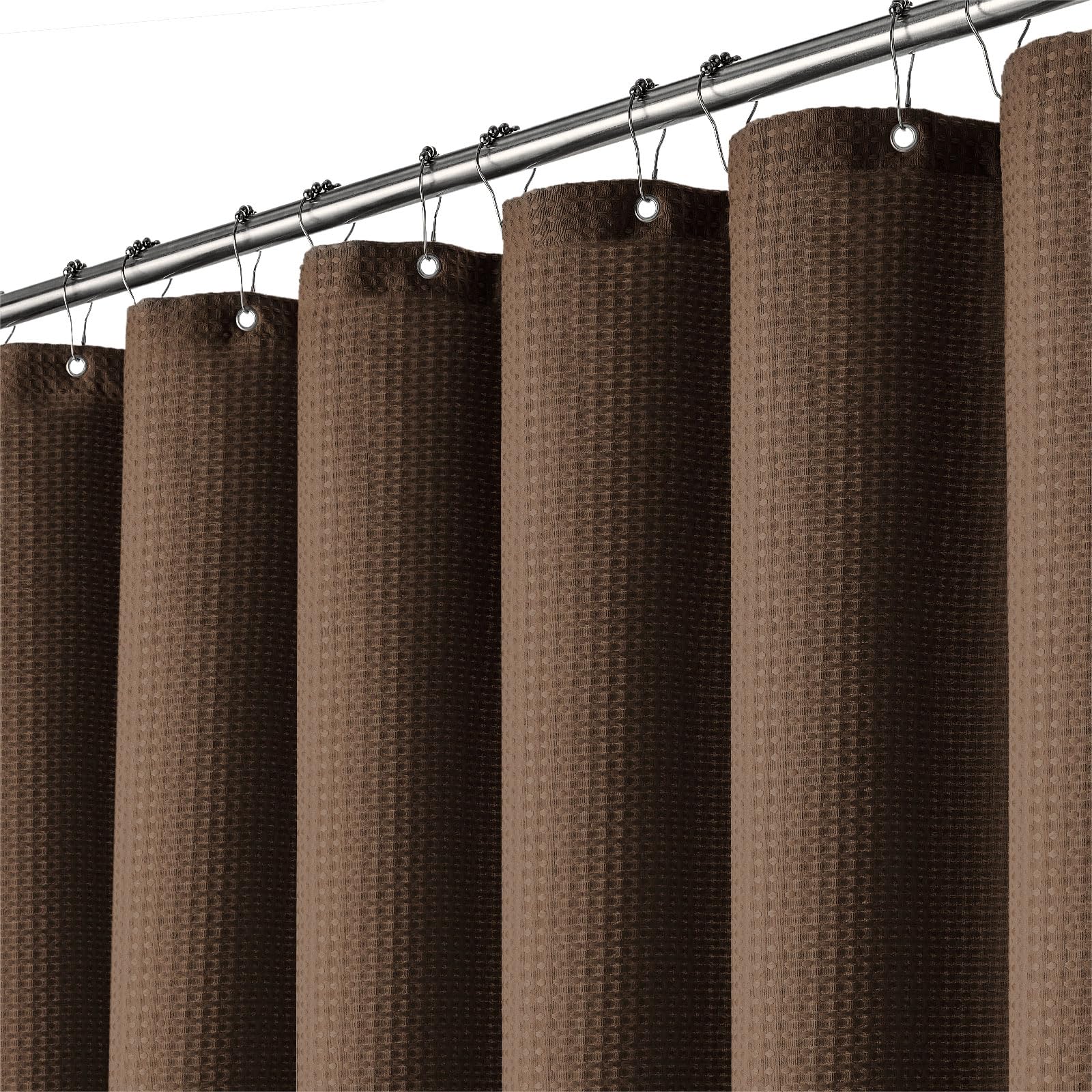 BTTN Extra Long Waffle Shower Curtain | Weighted Mould Proof Fabric - Brown