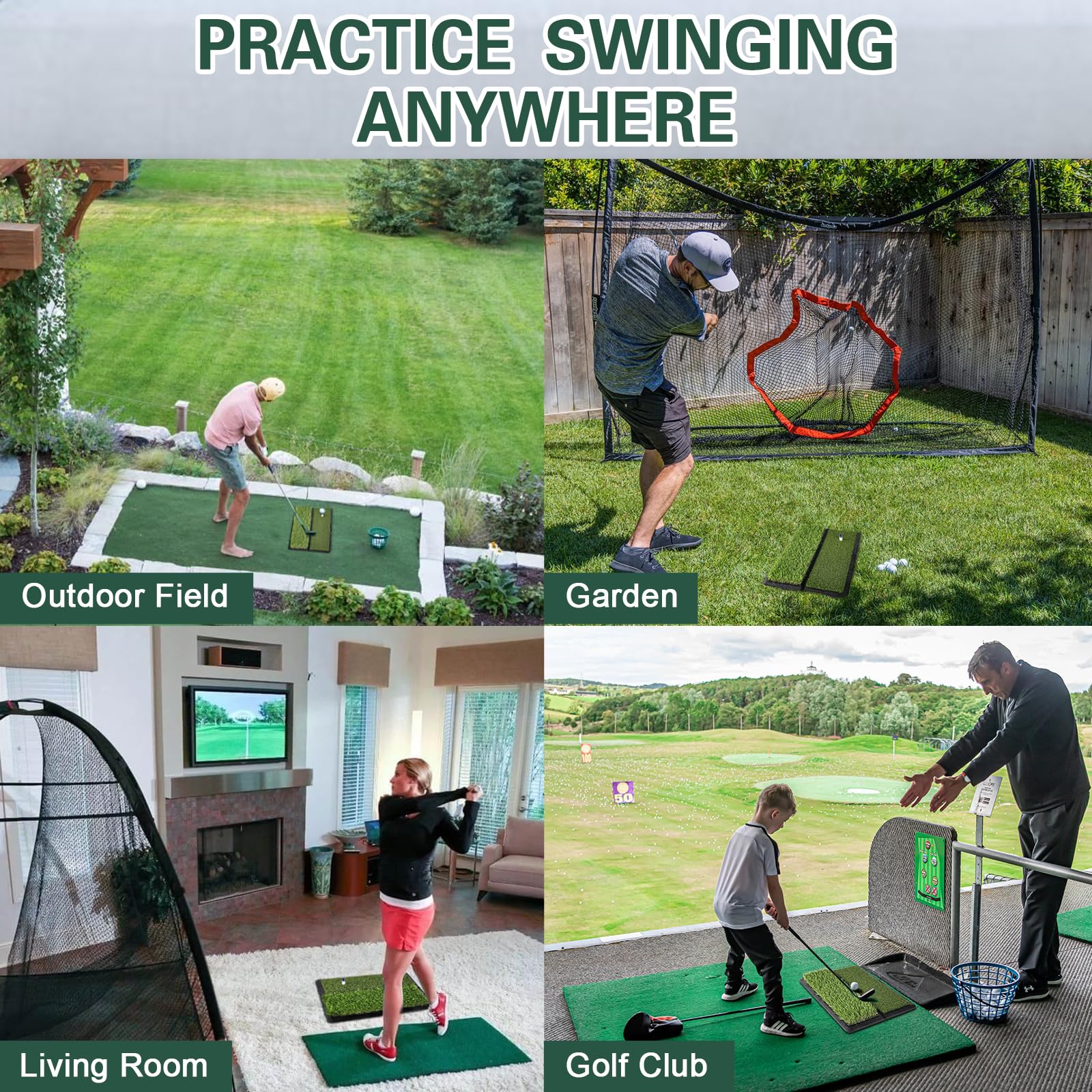 LIBERRWAY Golf Hitting Mat – Foldable Practice Turf with Fairway & Rough