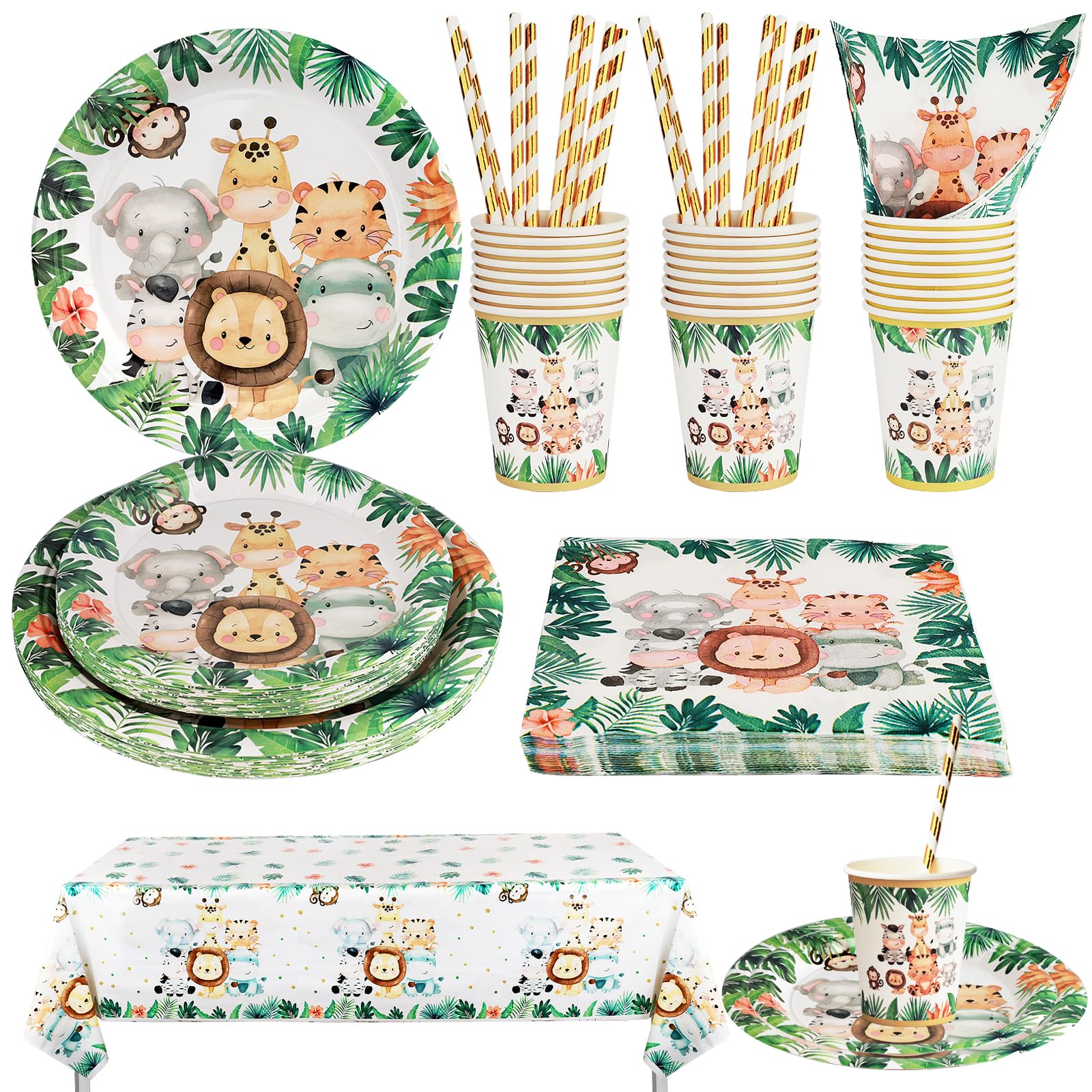 Safari Birthday Party Supplies – 101 Pcs Jungle Tableware Set