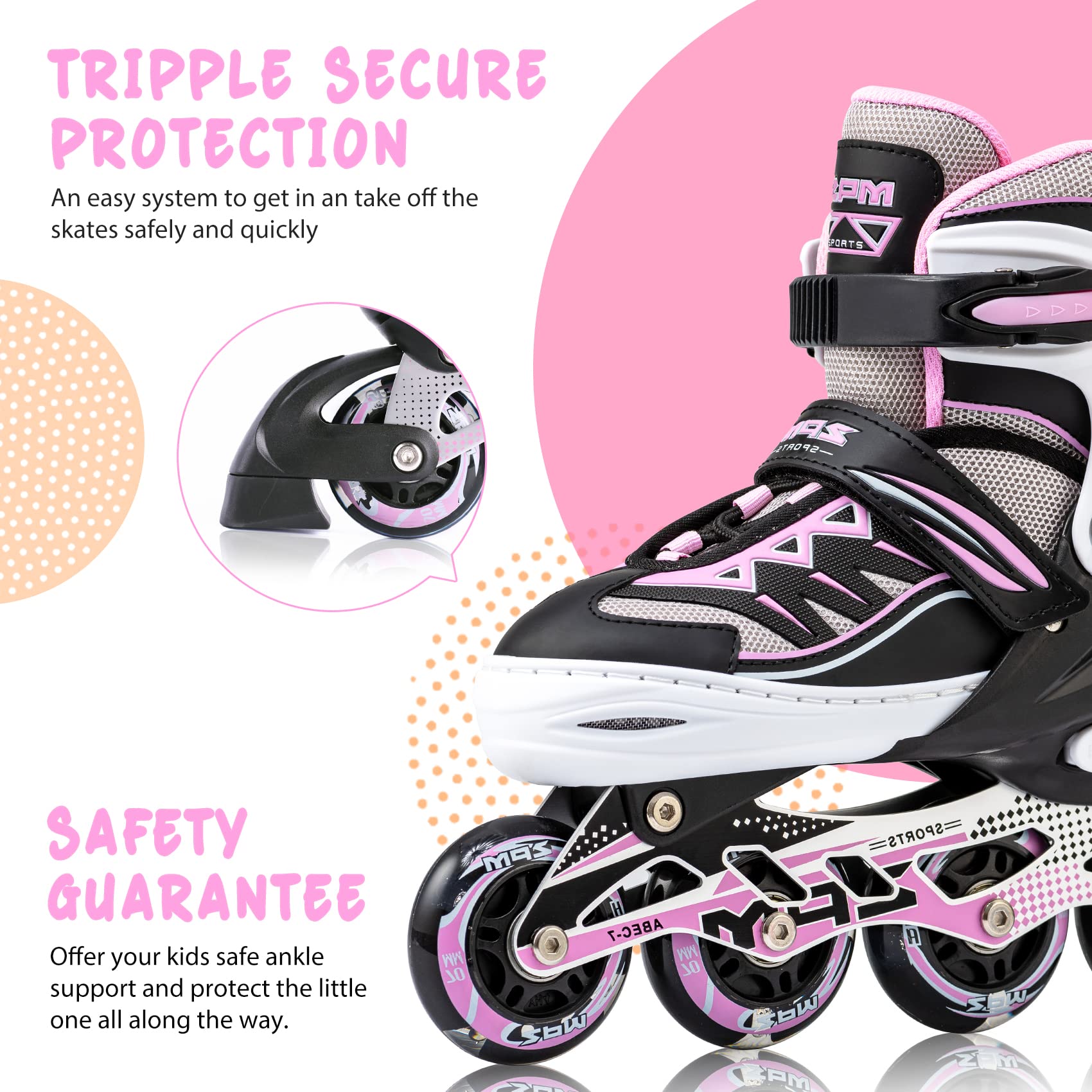 2pm Sports Light up Inline Skates - Adjustable Kids Roller Skates, Pink