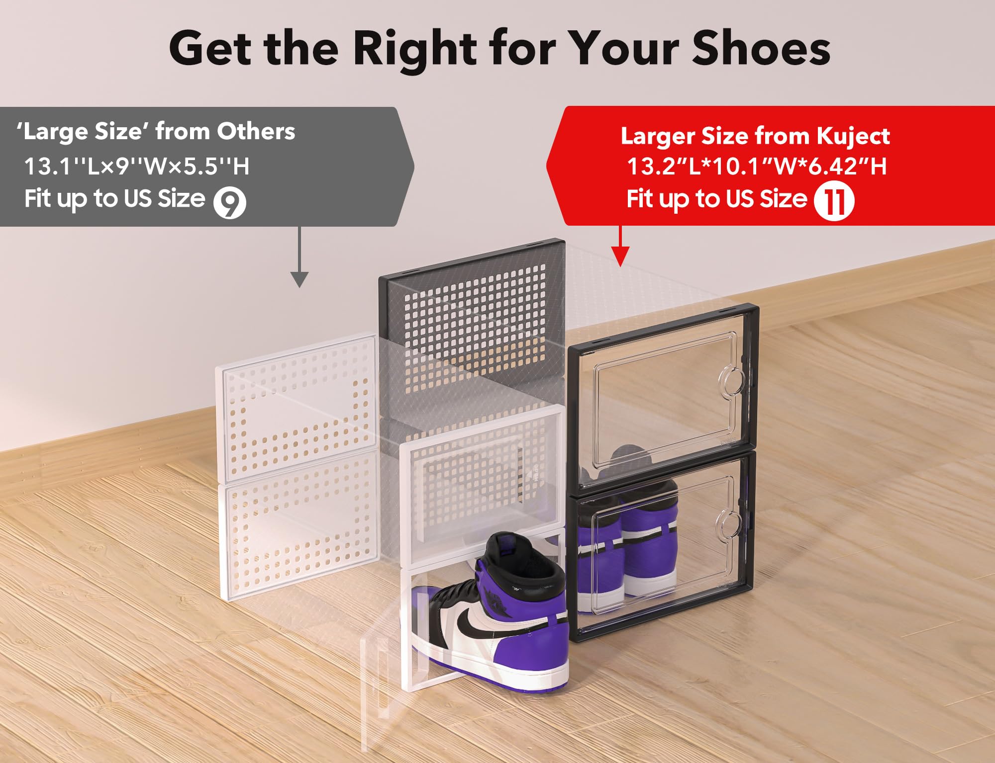 Kuject Clear Stackable Shoe Storage Boxes - Size 12 Plastic Containers