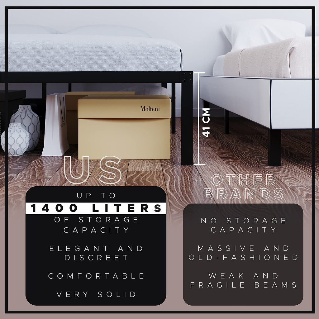 Dreamzie Metal Single Bed Frame 90x190cm | Sturdy Platform with Storage
