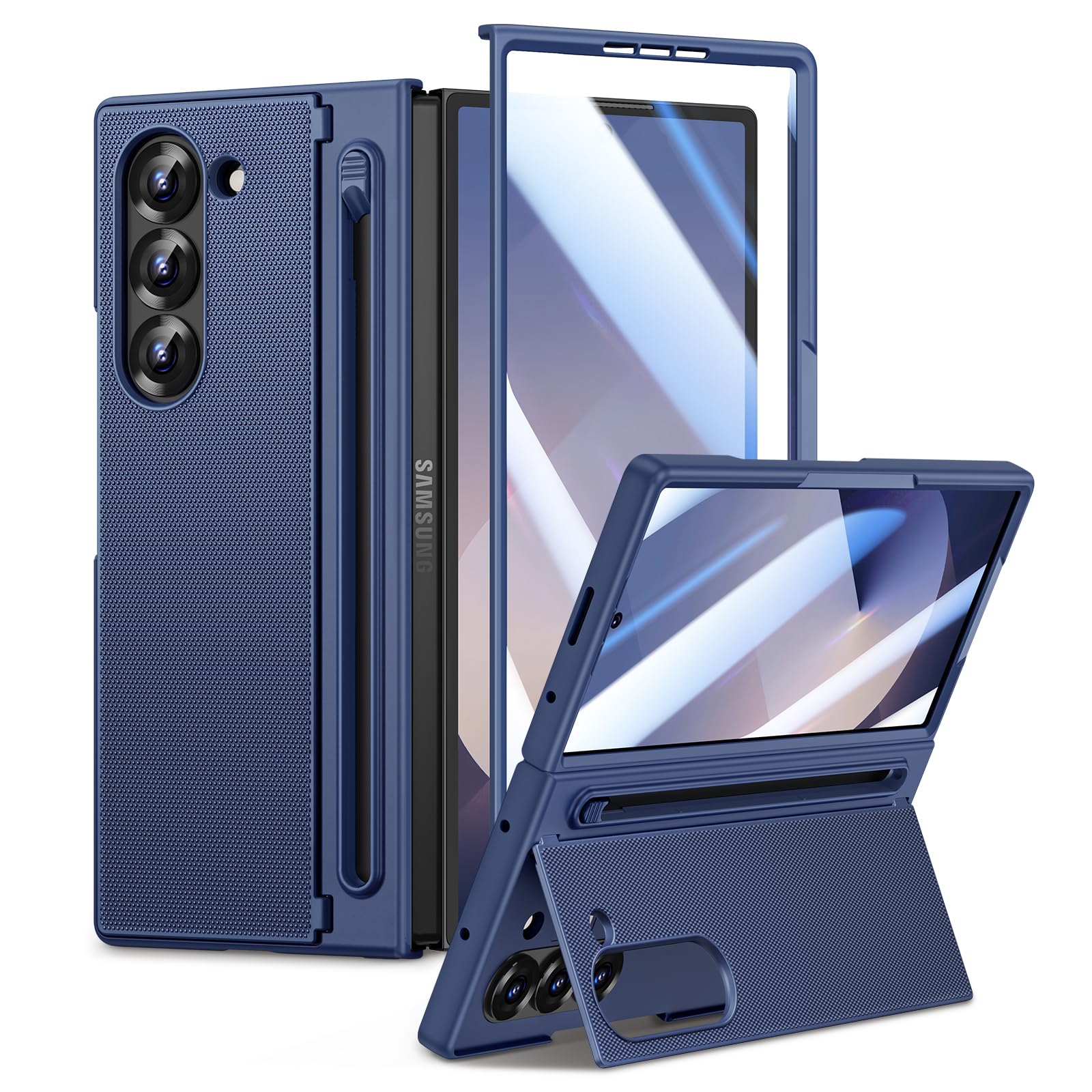 Doeshine Samsung Galaxy Z Fold 6 Case with S Pen Holder & Kickstand – Blue