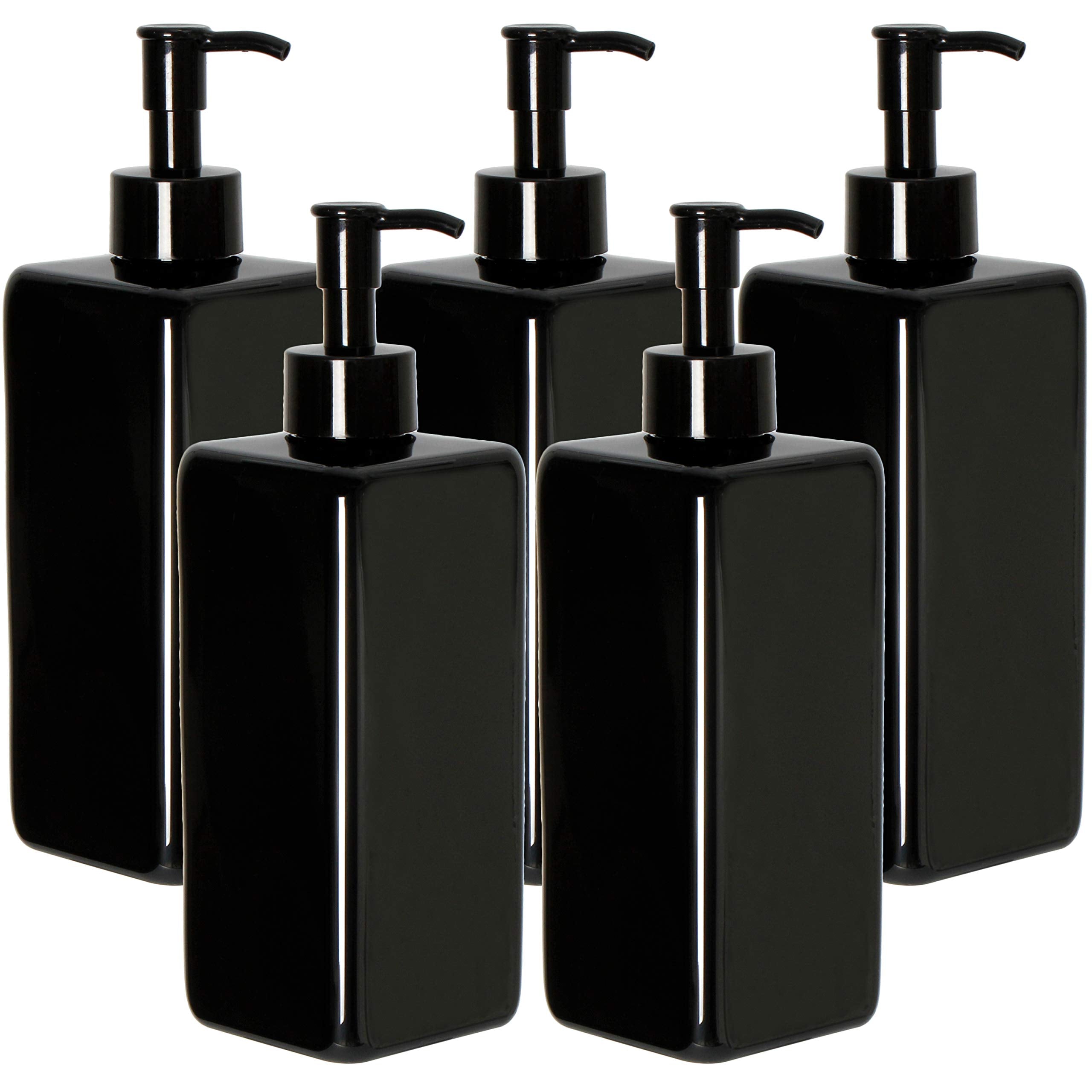 Youngever 5 Pack 500ml Plastic Pump Bottles | Black Square Dispensers