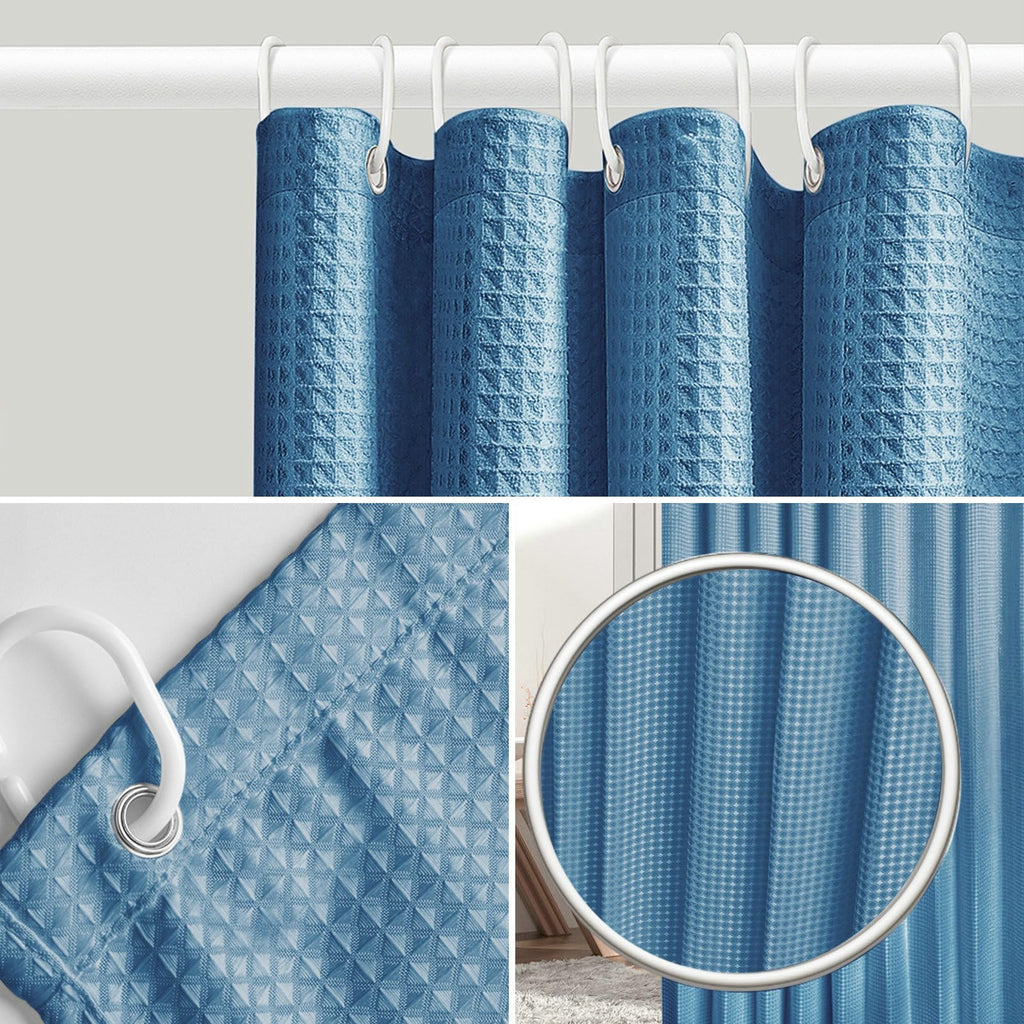 Stfery Shower Curtain Waffle Pattern White Shower Curtain 180 x 200 cm Water-Repellent Fabric Shower Curtain Anti Mould - image 5