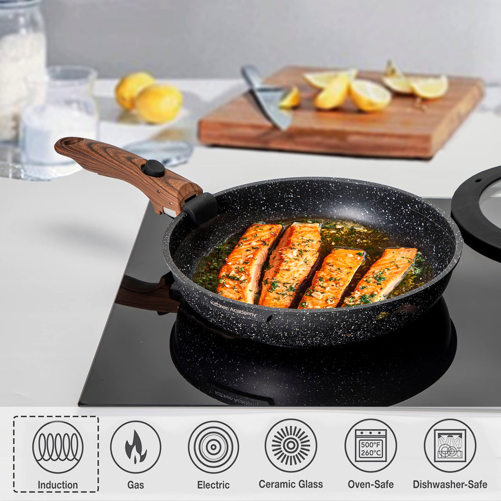Kitchen Academy 10-Piece Non-Stick Cookware Set | Detachable Handle RV Pans